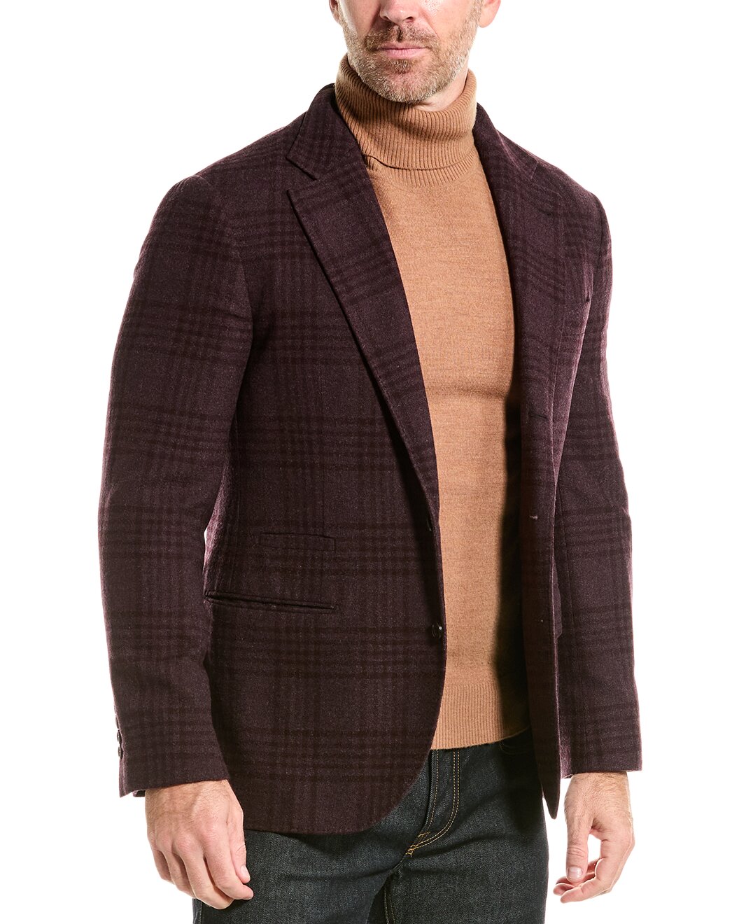 BRUNELLO CUCINELLI MEN'S DARK PLUM WOOL BLAZER