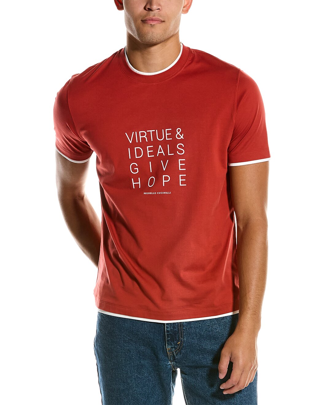 BRUNELLO CUCINELLI MEN'S 100% COTTON CREW NECK LOGO TSHIRT