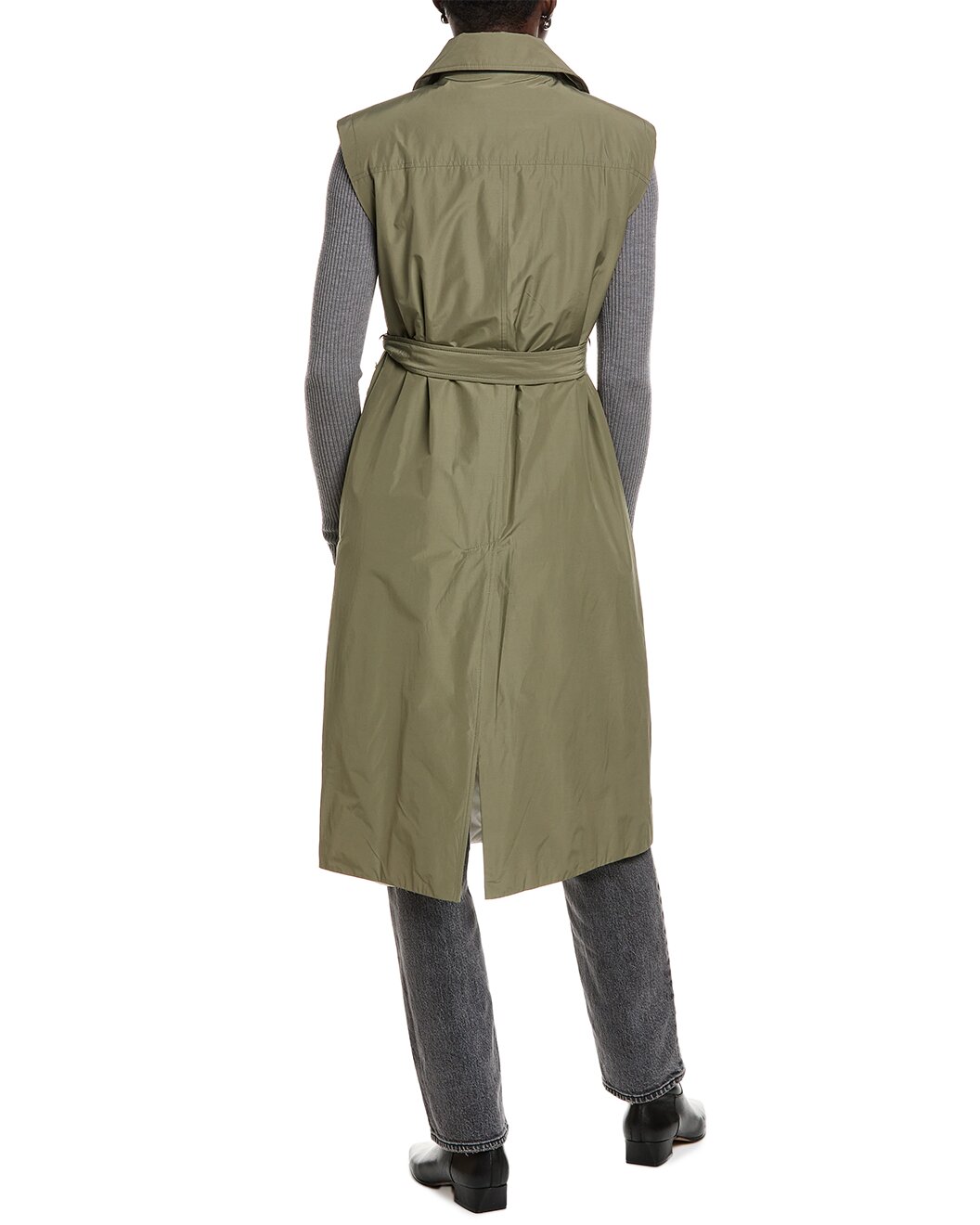 BRUNELLO CUCINELLI WOMEN'S OLIVE BELTED SLEEVELESS JACKET