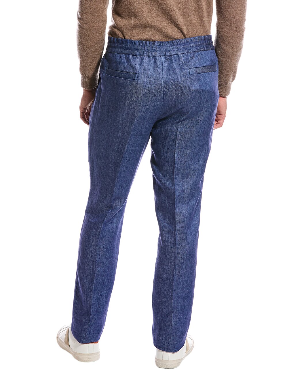 BRUNELLO CUCINELLI MEN'S BLUE LINEN RELAXED TROUSERS