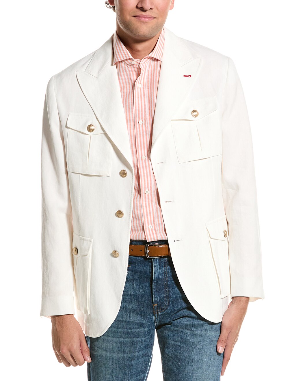 BRUNELLO CUCINELLI MEN'S OFF WHITE LINEN TAILORED JACKET