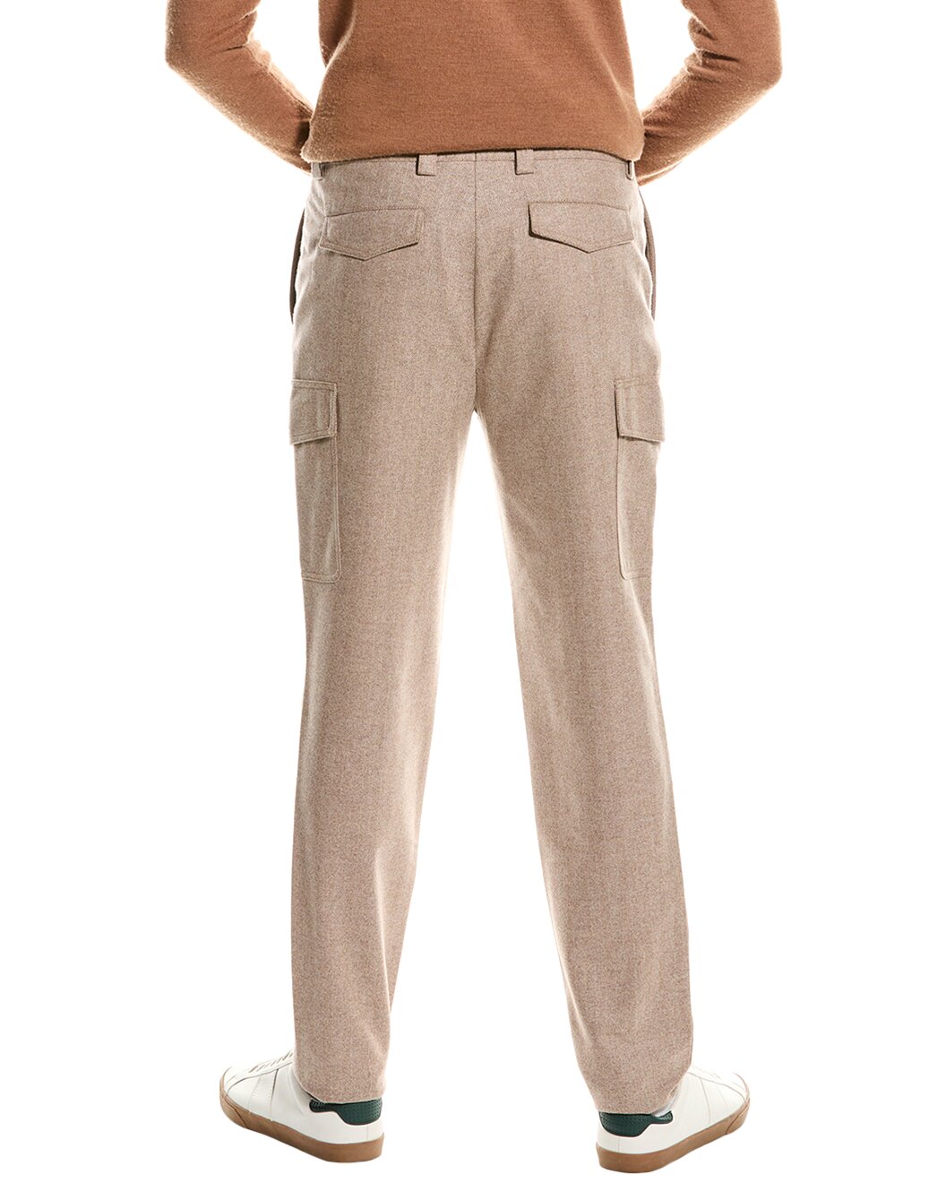 BRUNELLO CUCINELLI MEN'S LIGHT BROWN WOOL CARGO TROUSERS
