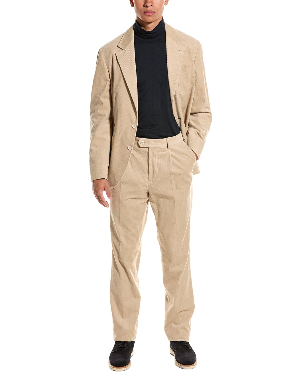 BRUNELLO CUCINELLI MEN'S CHAMPAGNE THREE-BUTTON COTTON SUIT