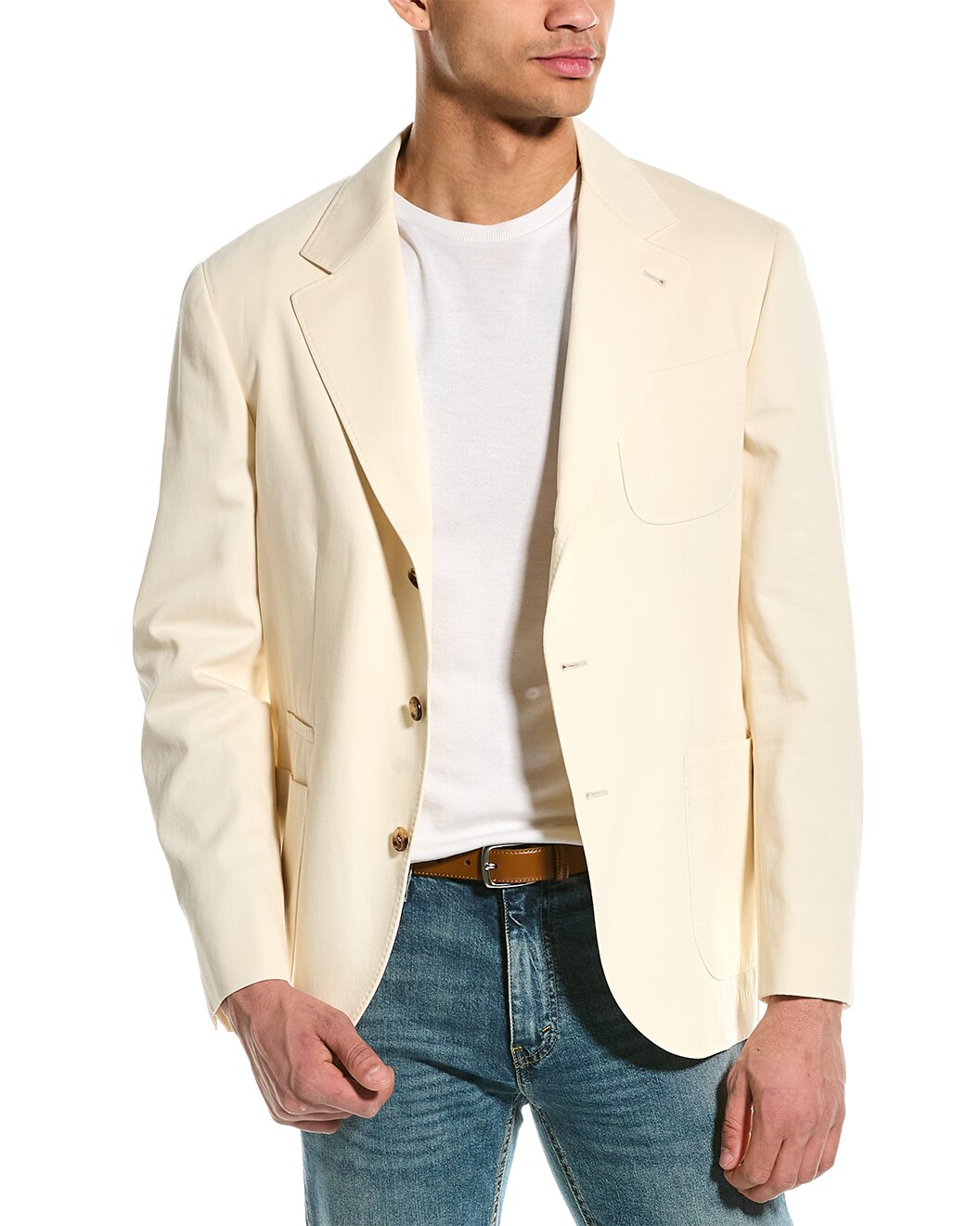 BRUNELLO CUCINELLI MEN'S ECRU DECONSTRUCTED COTTON BLAZER