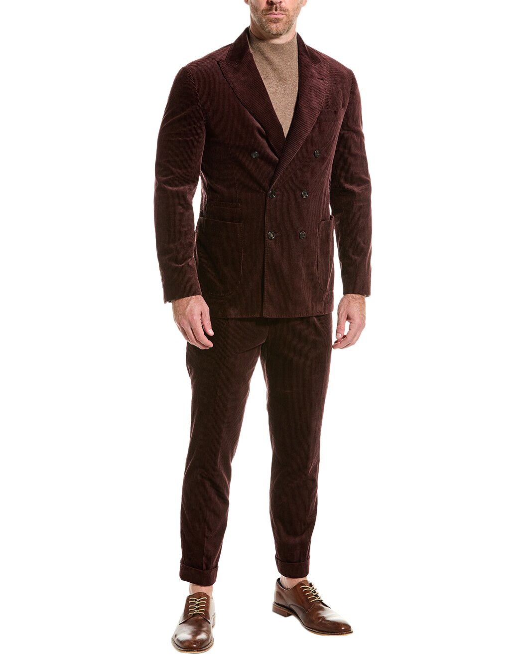 BRUNELLO CUCINELLI MEN'S DARK PLUM DOUBLE BREASTED SUIT