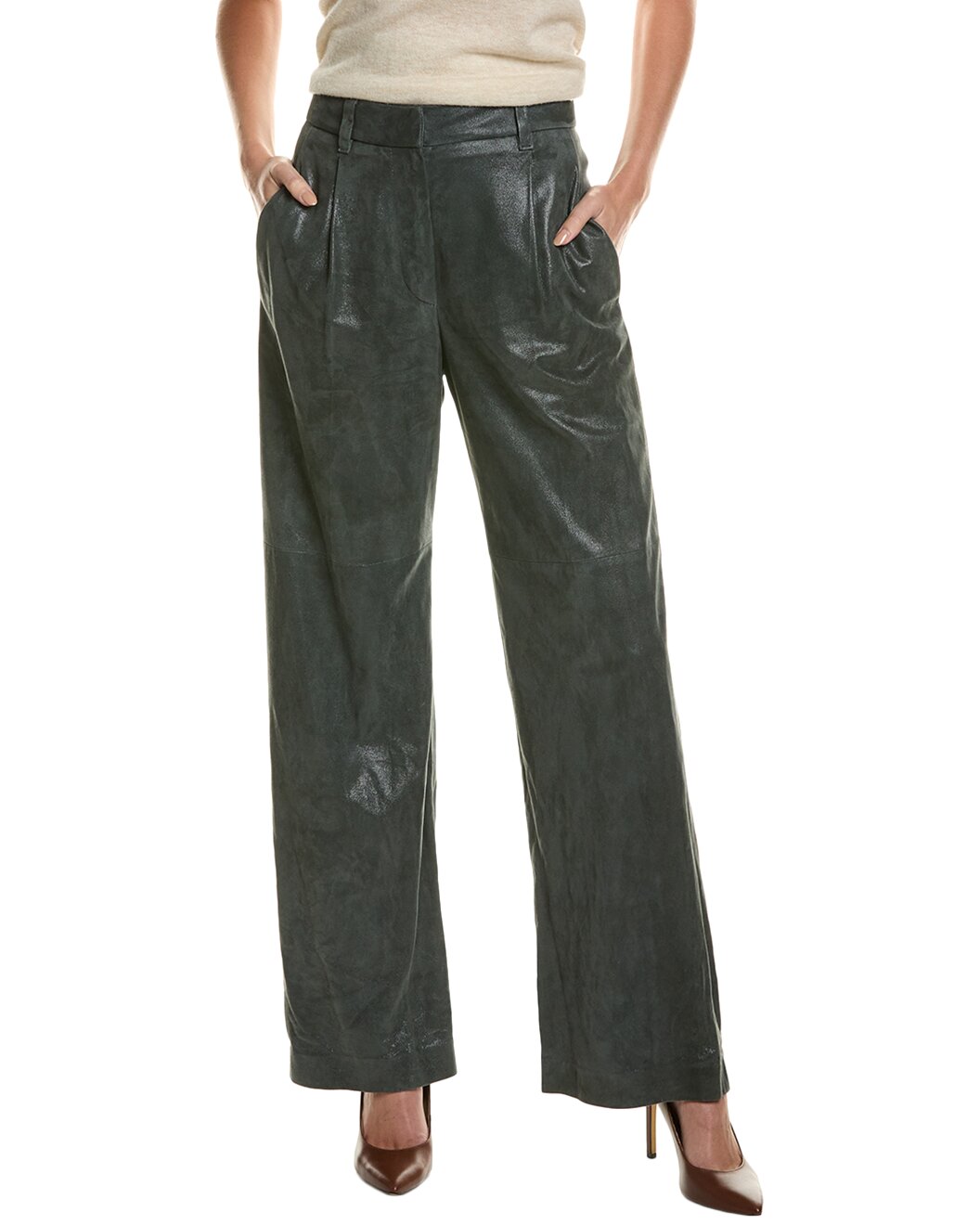 BRUNELLO CUCINELLI WOMEN'S DARK GREEN WIDE LEG PANTS