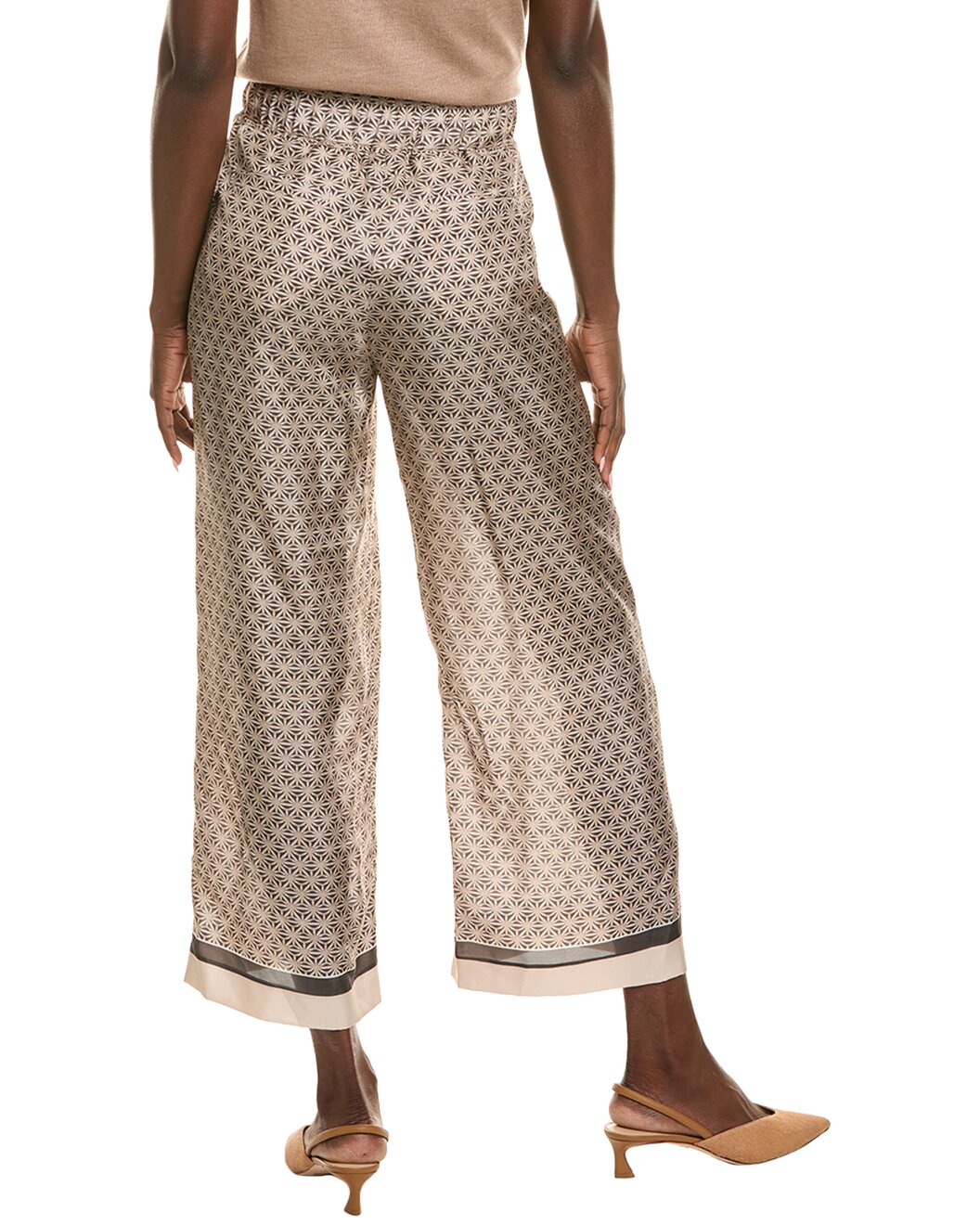 BRUNELLO CUCINELLI WOMEN'S BEIGE WIDE-LEG PATTERNED TROUSERS