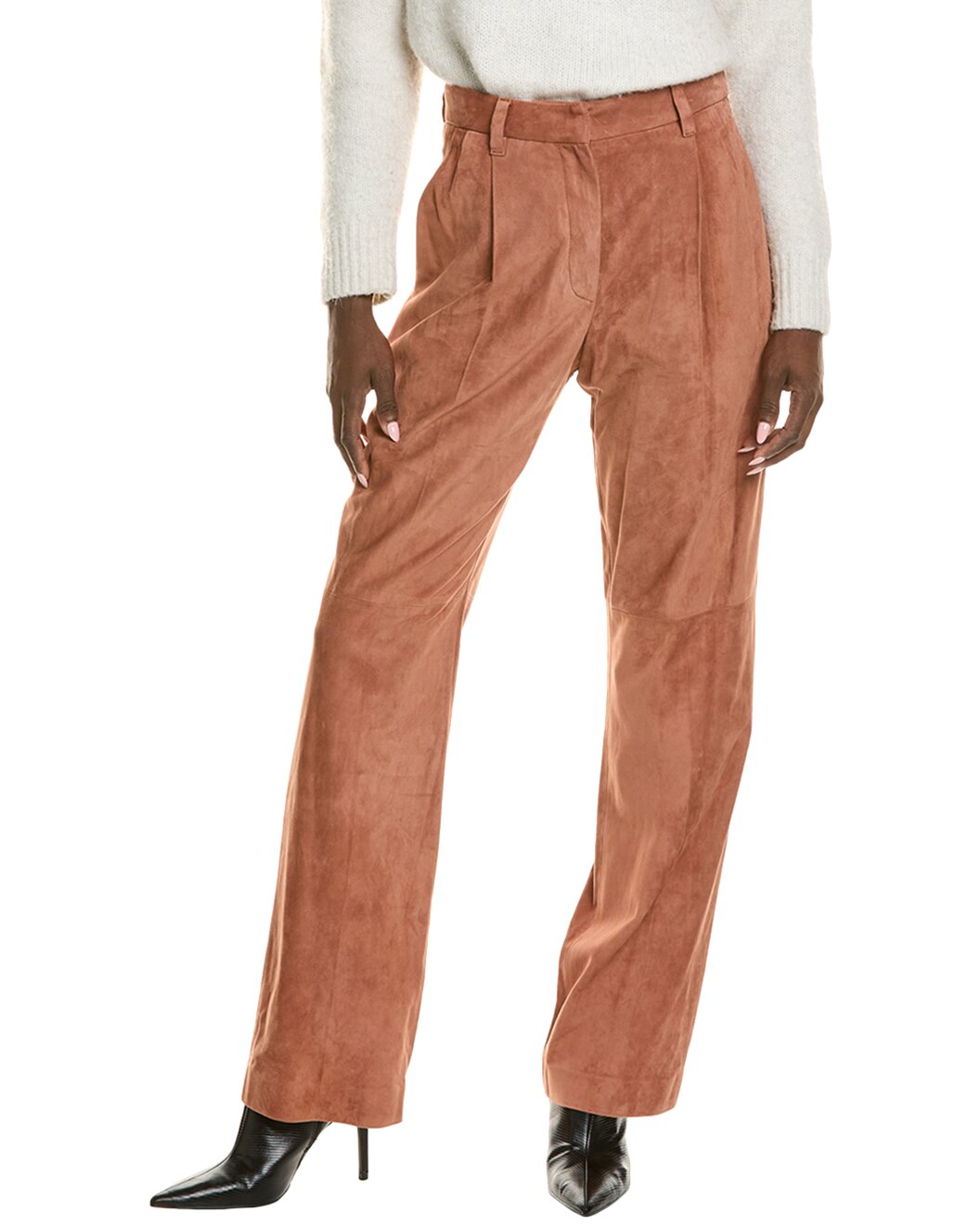 BRUNELLO CUCINELLI WOMEN'S RUST RELAXED SUEDE TROUSERS