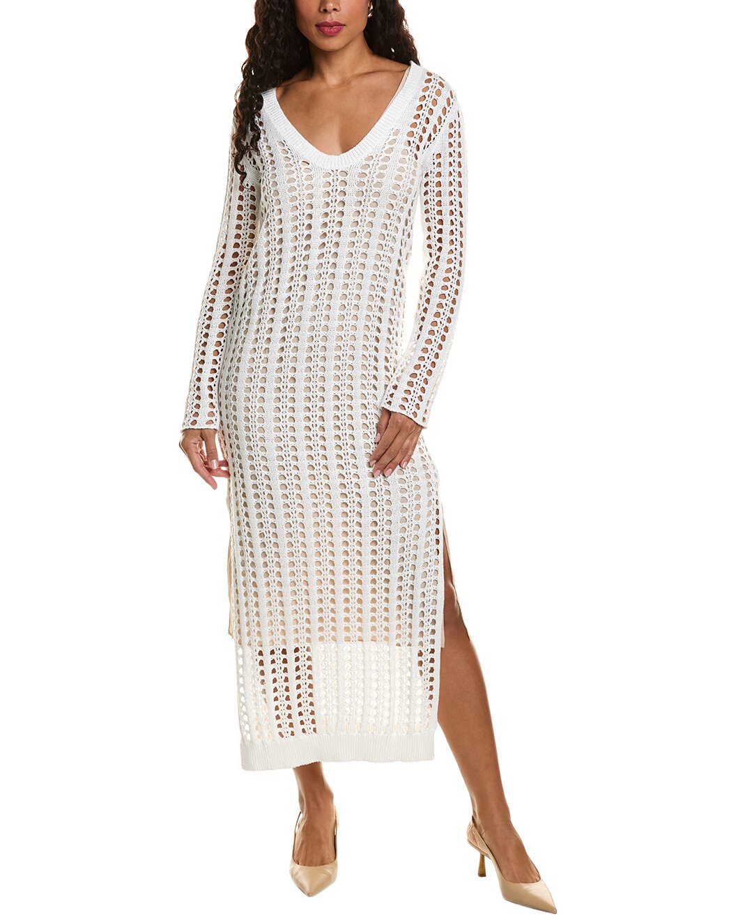 BRUNELLO CUCINELLI WOMEN'S WHITE LINEN SILK OPEN KNIT SUIT