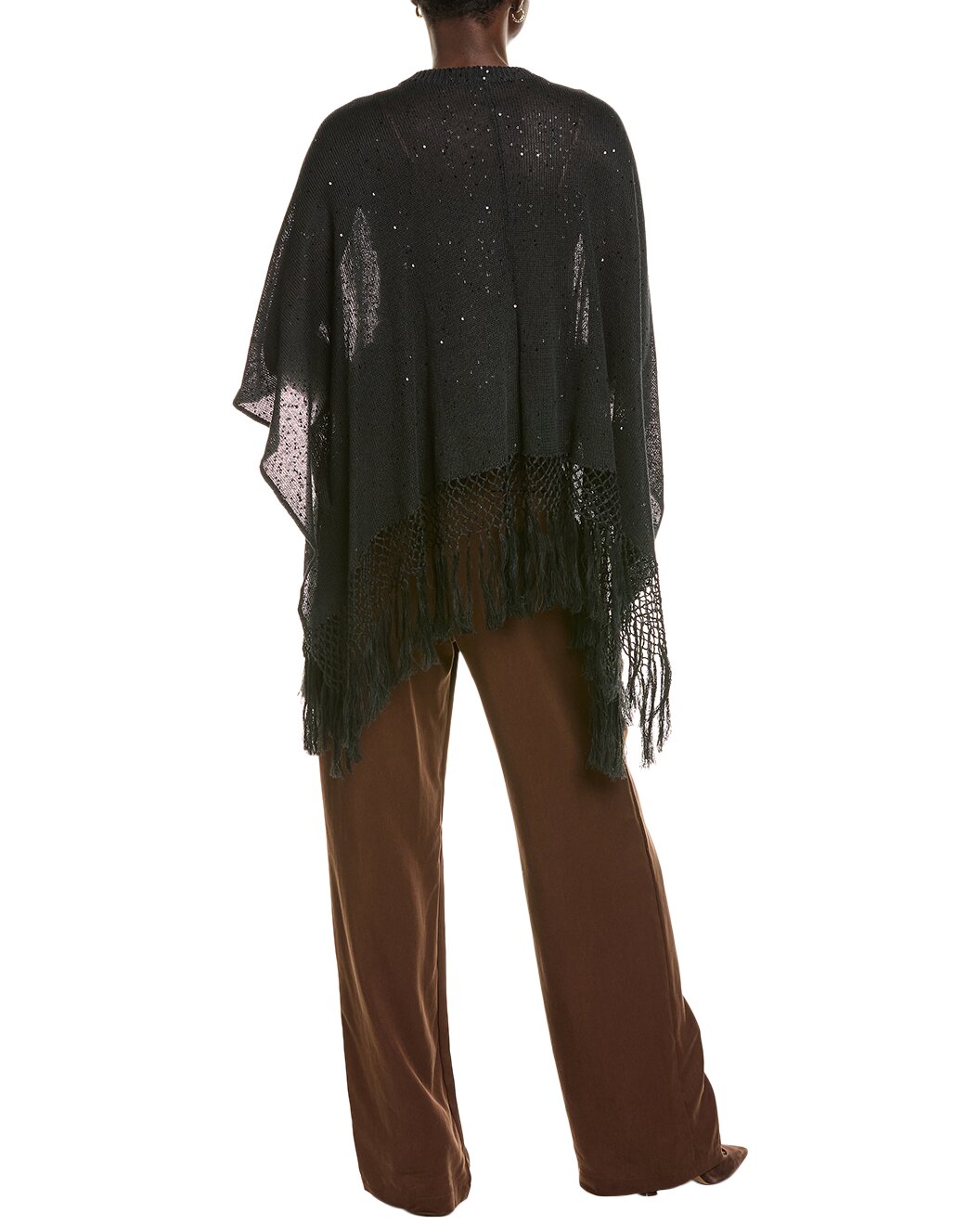BRUNELLO CUCINELLI WOMEN'S BLACK FRINGED PONCHO-STYLE SWEATER