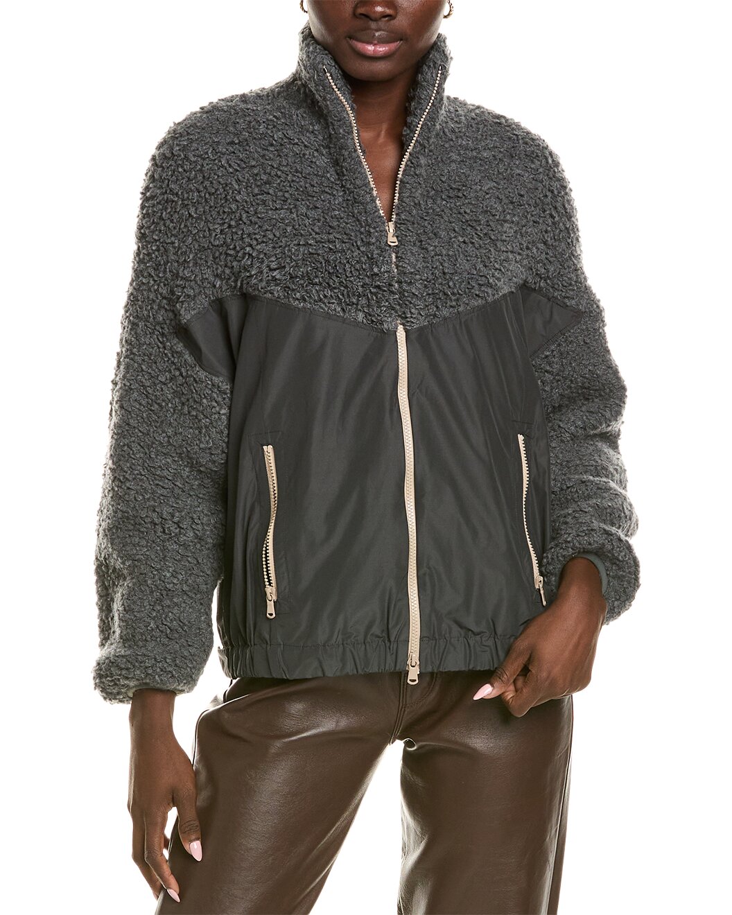 BRUNELLO CUCINELLI WOMEN'S CASHMERE BLEND ZIP UP TWO TONE SWEATER