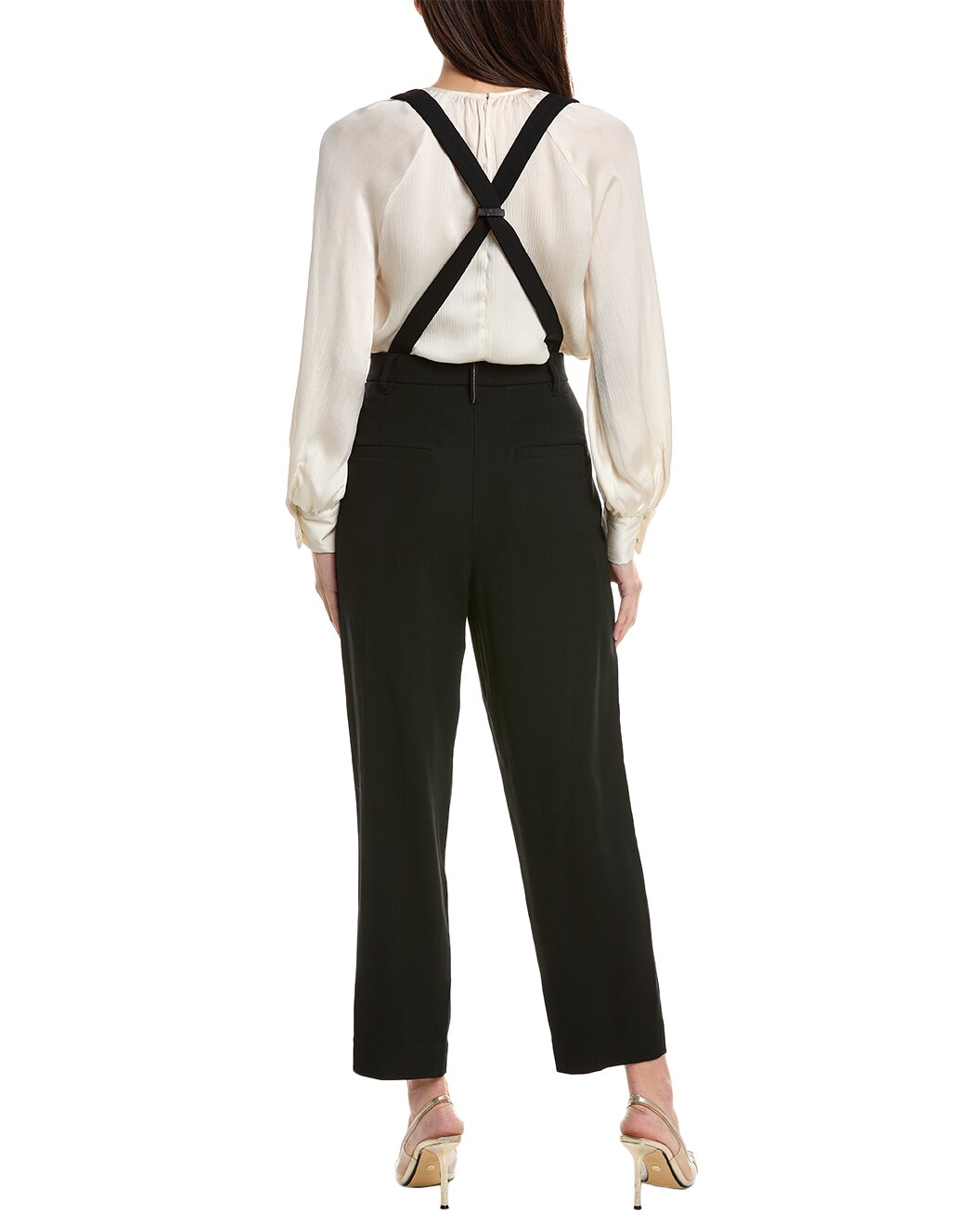 BRUNELLO CUCINELLI WOMEN'S BLACK TAILORED TROUSERS WITH SUSPENDERS