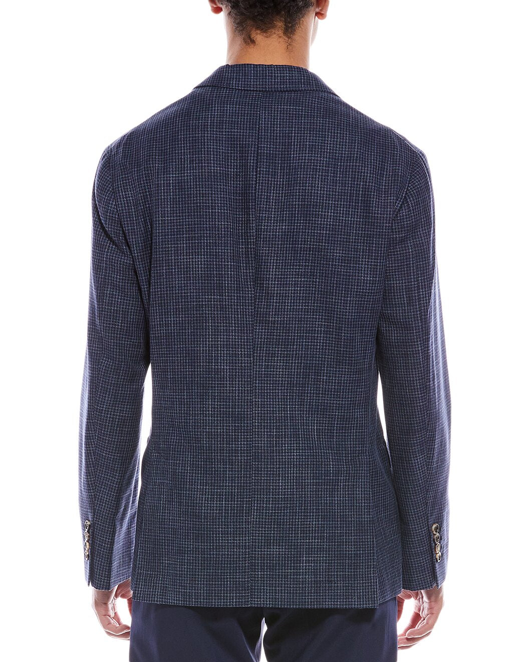 BRUNELLO CUCINELLI MEN'S BLUE CHECKERED DECONSTRUCTED BLAZER