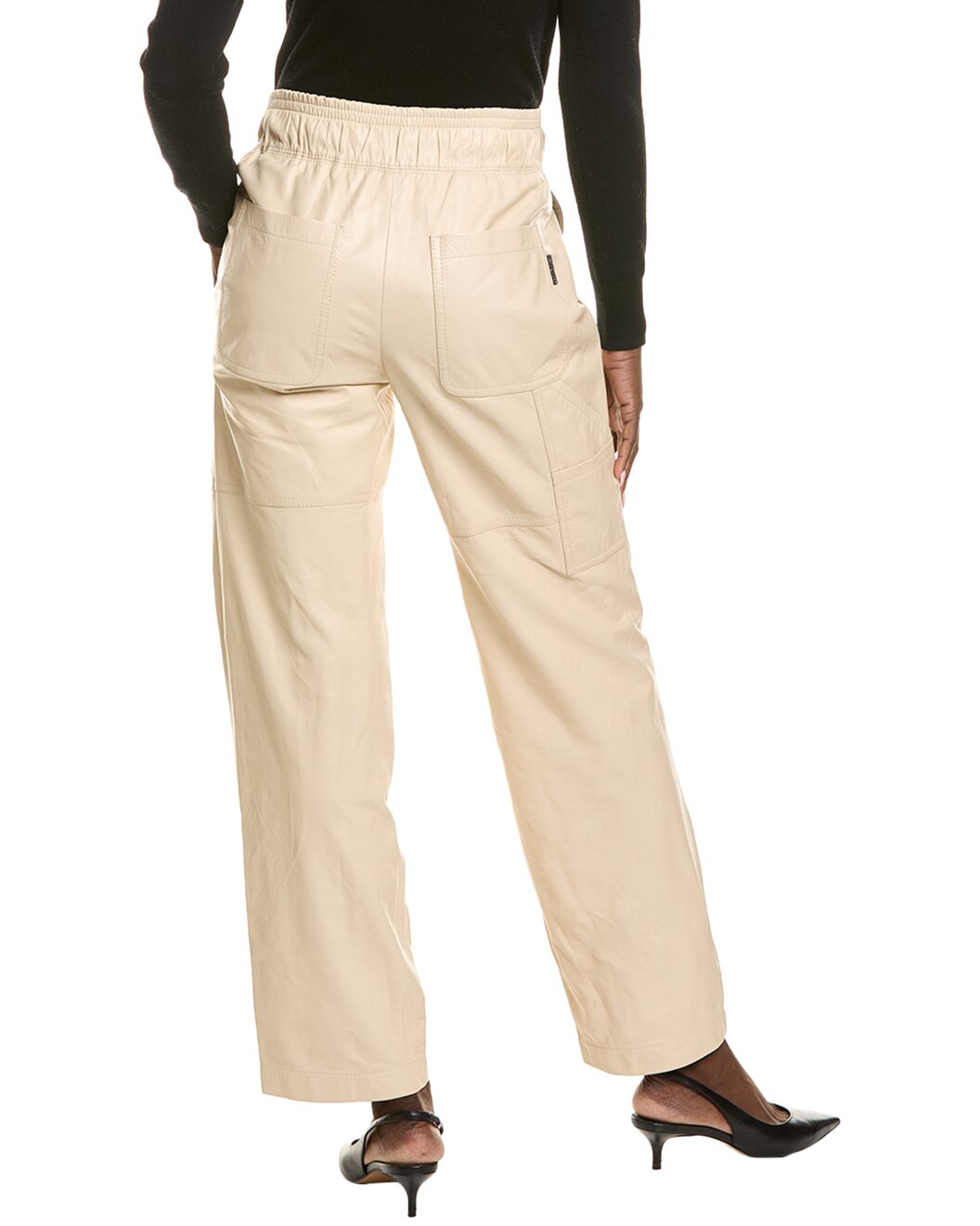 BRUNELLO CUCINELLI WOMEN'S BEIGE WIDE-LEG LEATHER TROUSERS