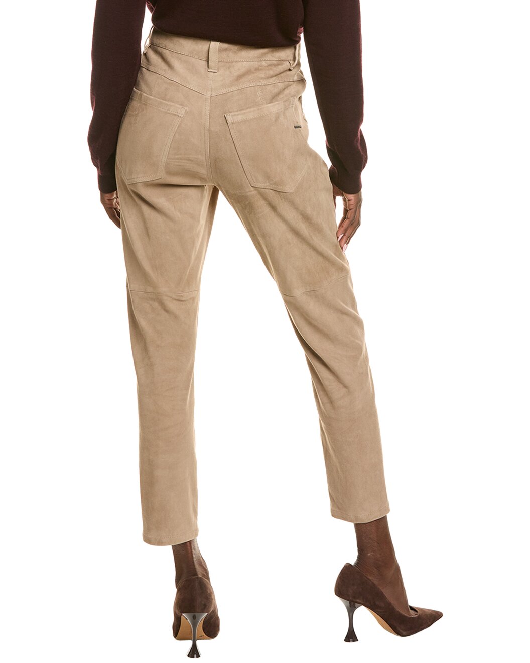 BRUNELLO CUCINELLI WOMEN'S ALMOND LEATHER CROPPED PANTS
