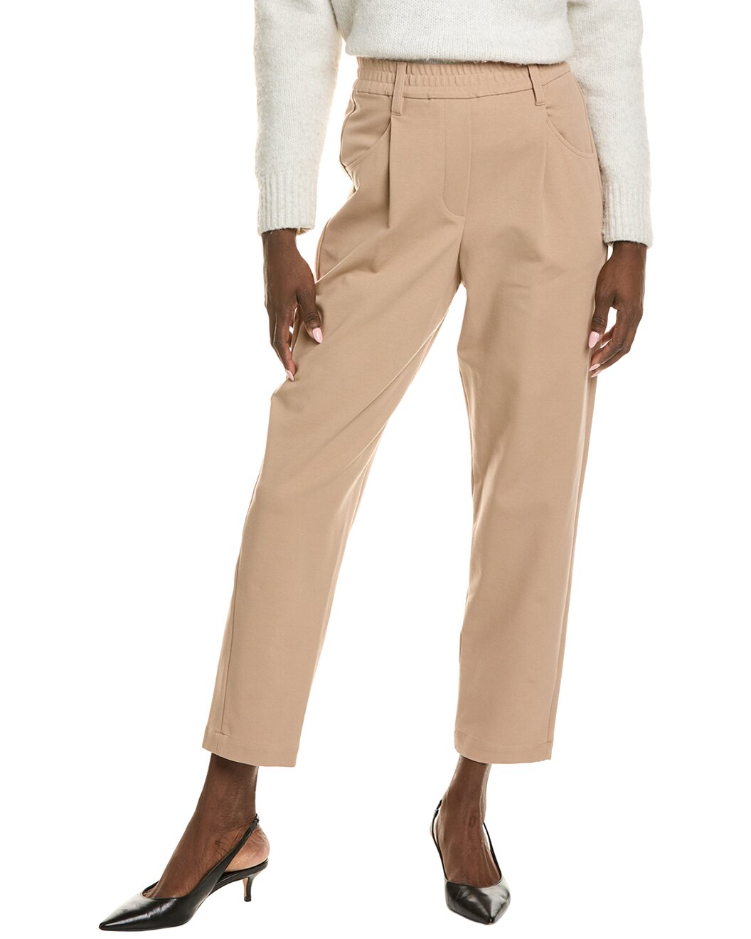 BRUNELLO CUCINELLI WOMEN'S BEIGE TAILORED HIGH WAISTED TROUSERS