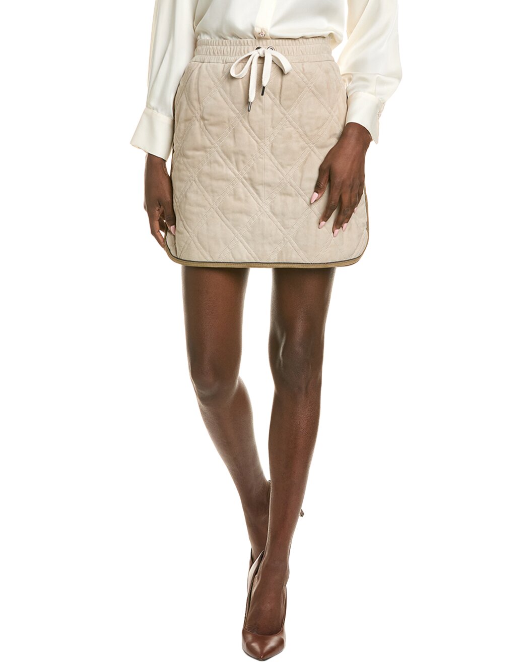 BRUNELLO CUCINELLI WOMEN'S 100% LEATHER QUILTED LEATHER MINI SKIRT