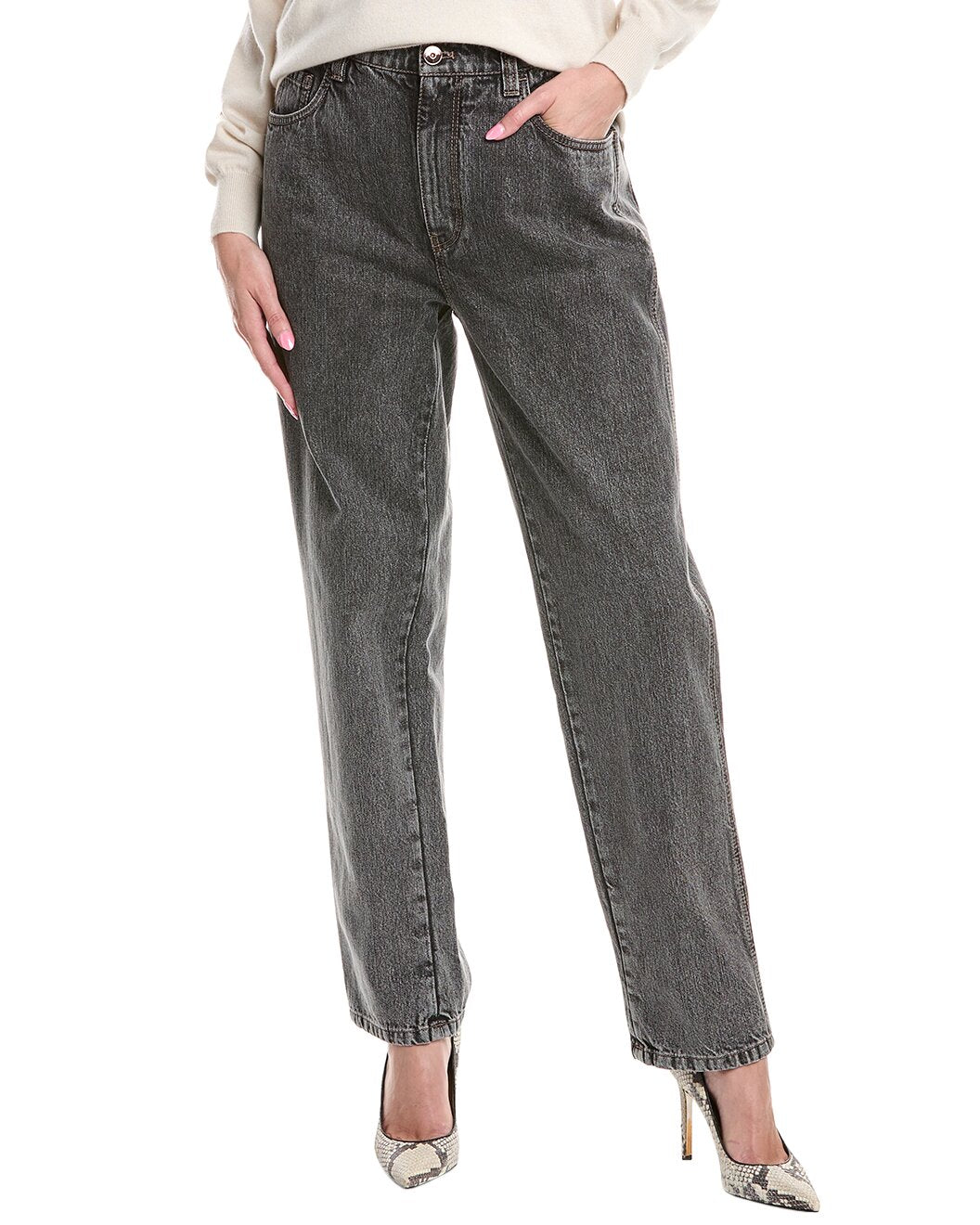 BRUNELLO CUCINELLI WOMEN'S SLATE WIDE-LEG DENIM TROUSERS