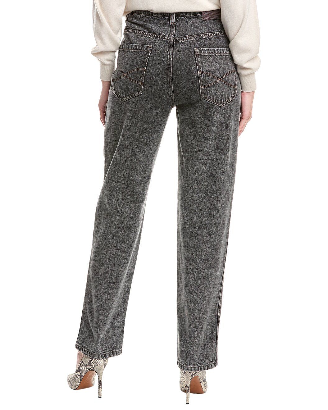 BRUNELLO CUCINELLI WOMEN'S SLATE WIDE-LEG DENIM TROUSERS