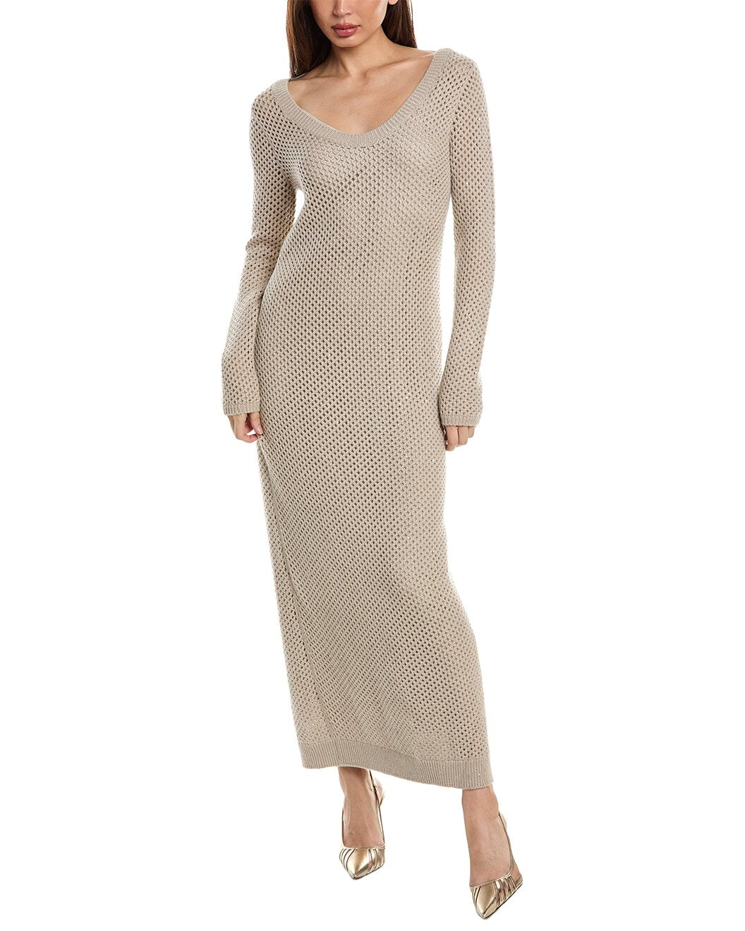 BRUNELLO CUCINELLI WOMEN'S BEIGE OPEN KNIT DRESS