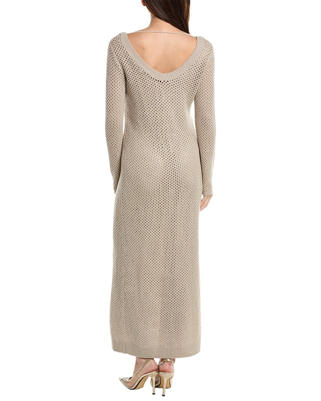 BRUNELLO CUCINELLI WOMEN'S BEIGE OPEN KNIT DRESS