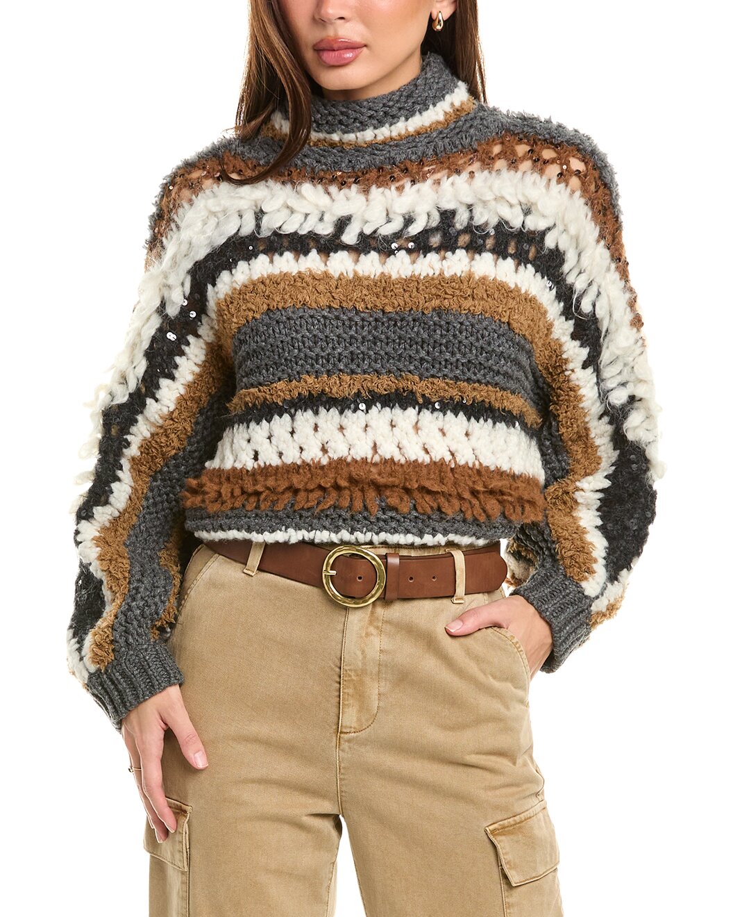 BRUNELLO CUCINELLI WOMEN'S LEAD CASHMERE STRIPED KNIT SWEATER