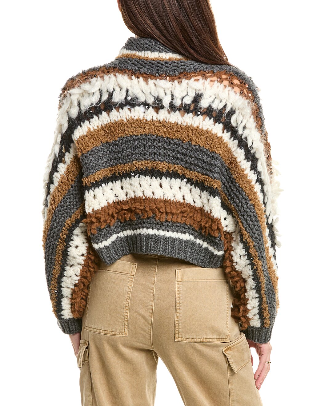 BRUNELLO CUCINELLI WOMEN'S LEAD CASHMERE STRIPED KNIT SWEATER