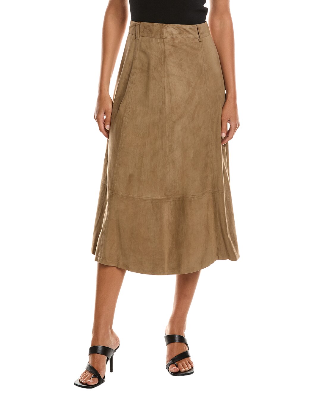 BRUNELLO CUCINELLI WOMEN'S CAMEL SUEDE MIDI SKIRT