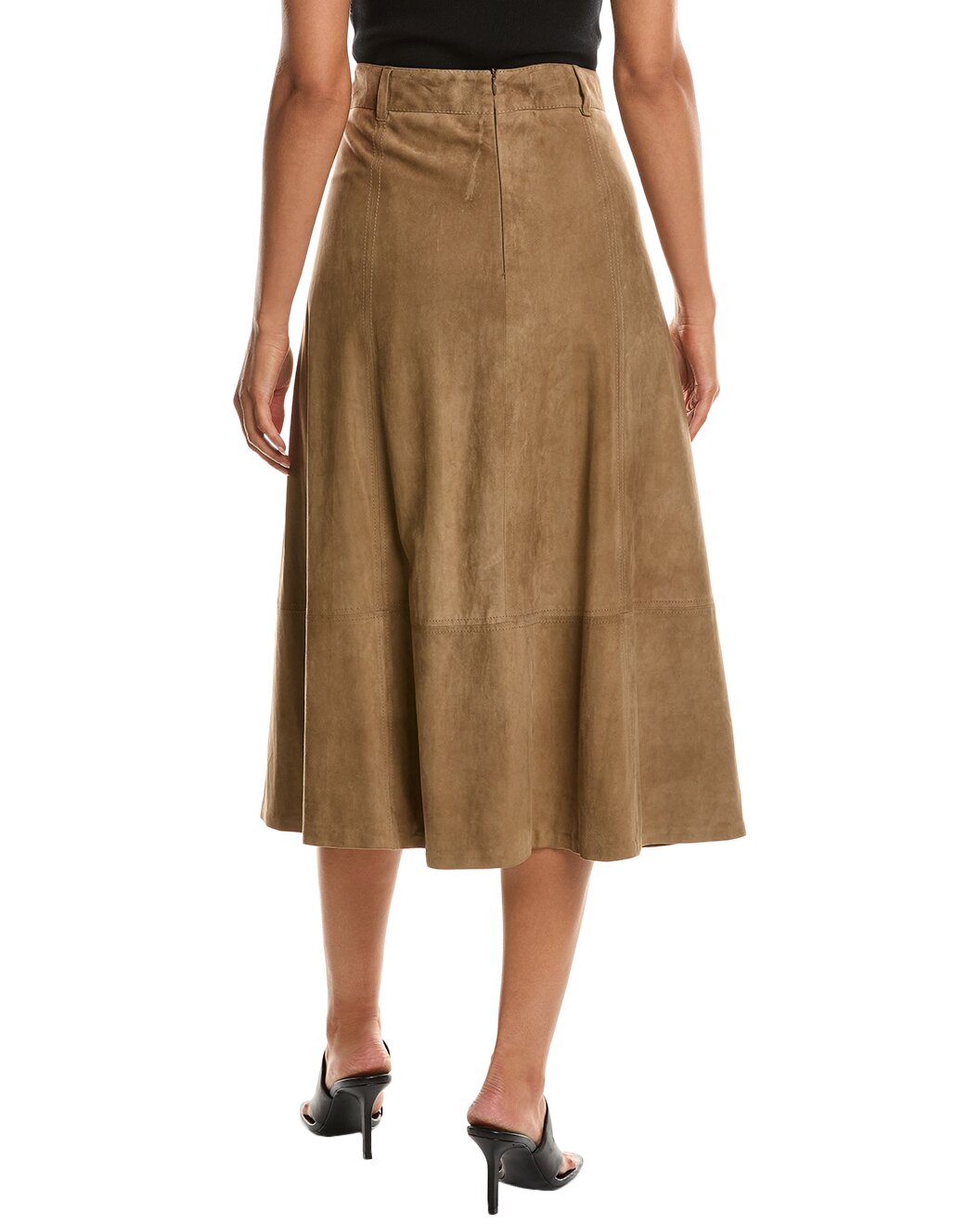 BRUNELLO CUCINELLI WOMEN'S CAMEL SUEDE MIDI SKIRT
