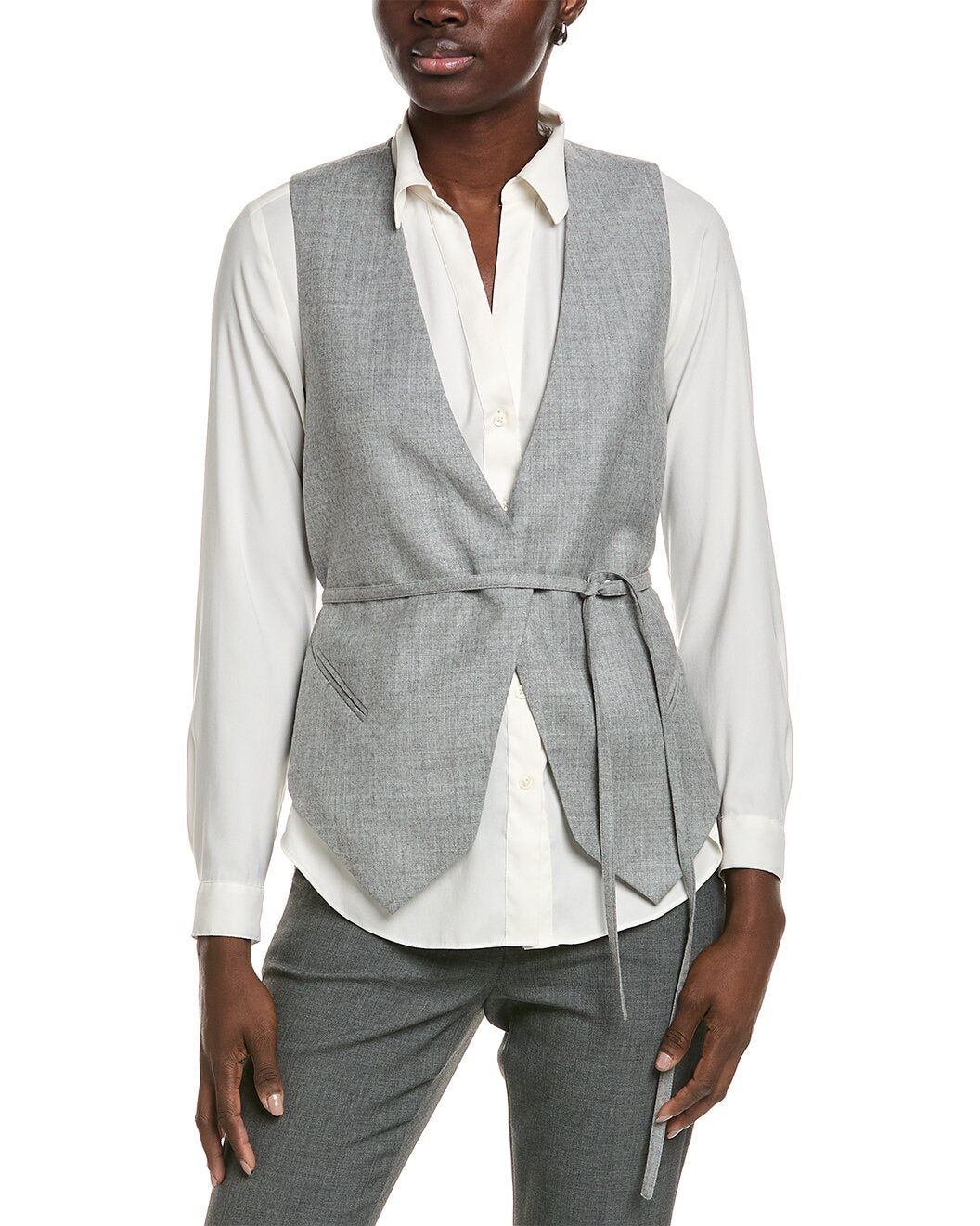 BRUNELLO CUCINELLI WOMEN'S LIGHT GREY WOOL VEST