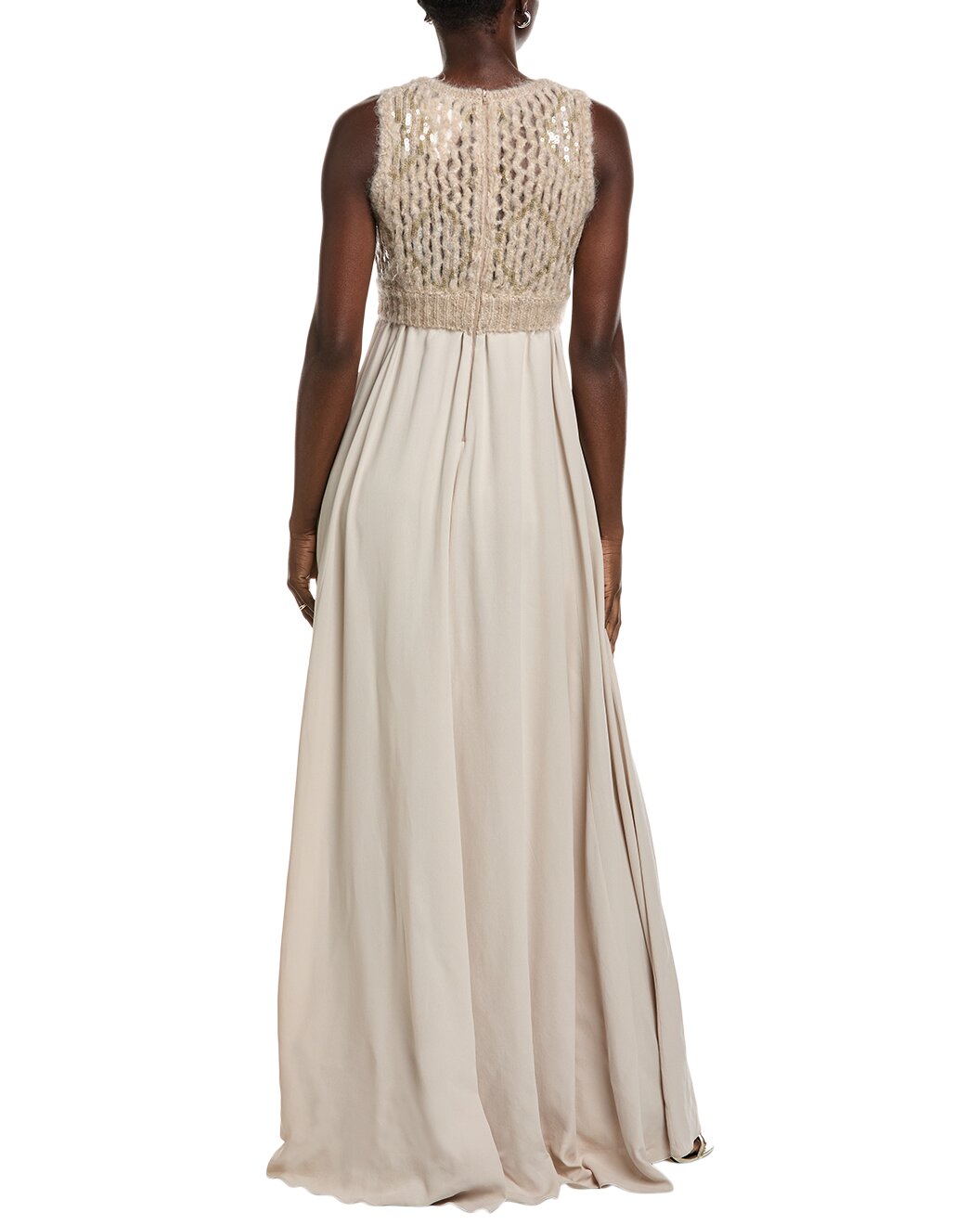 BRUNELLO CUCINELLI WOMEN'S BEIGE WOOL BLEND MAXI DRESS