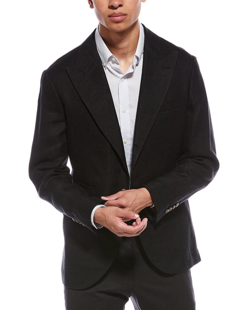 BRUNELLO CUCINELLI MEN'S BLACK LINEN WOOL DECONSTRUCTED BLAZER