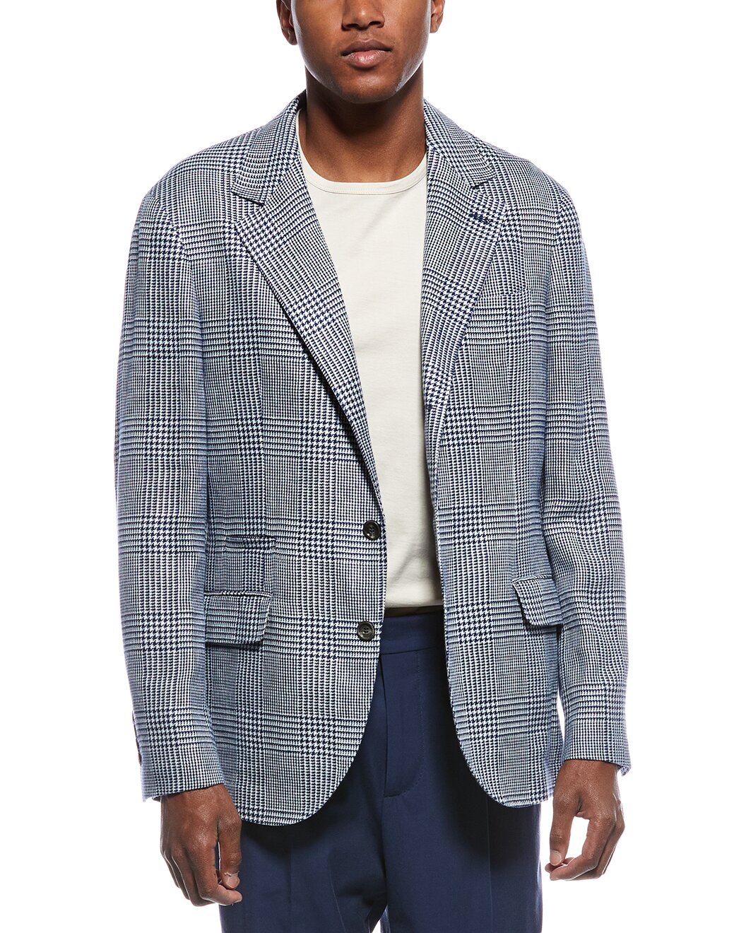 BRUNELLO CUCINELLI MEN'S DENIM LINEN WOOL BLEND BLAZER