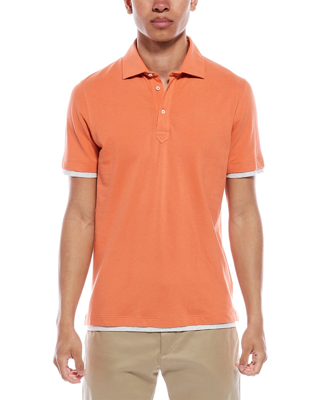 BRUNELLO CUCINELLI MEN'S SALMON POLO SHIRT WITH CONTRAST TRIM