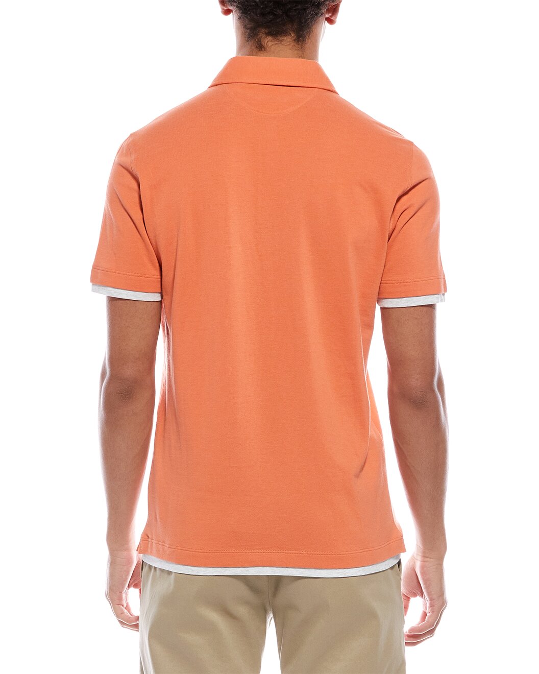 BRUNELLO CUCINELLI MEN'S SALMON POLO SHIRT WITH CONTRAST TRIM
