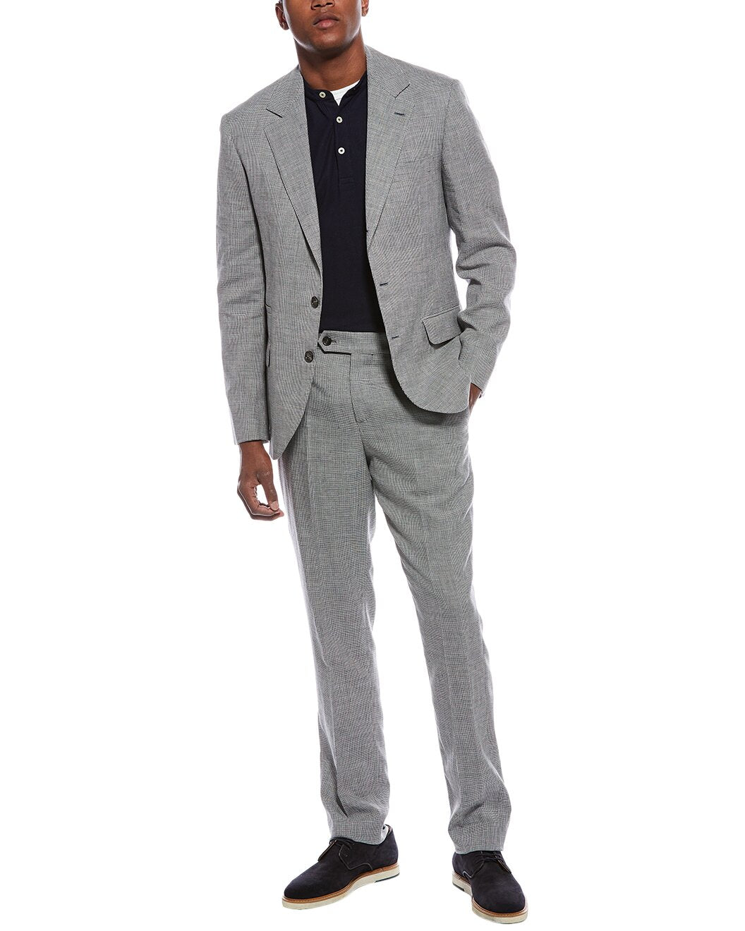BRUNELLO CUCINELLI MEN'S GRAY CHECKERED SUIT WITH BLAZER