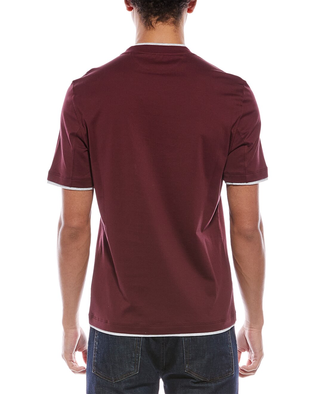 BRUNELLO CUCINELLI MEN'S RED AND LIGHT GRAY LAYERED COTTON T SHIRT