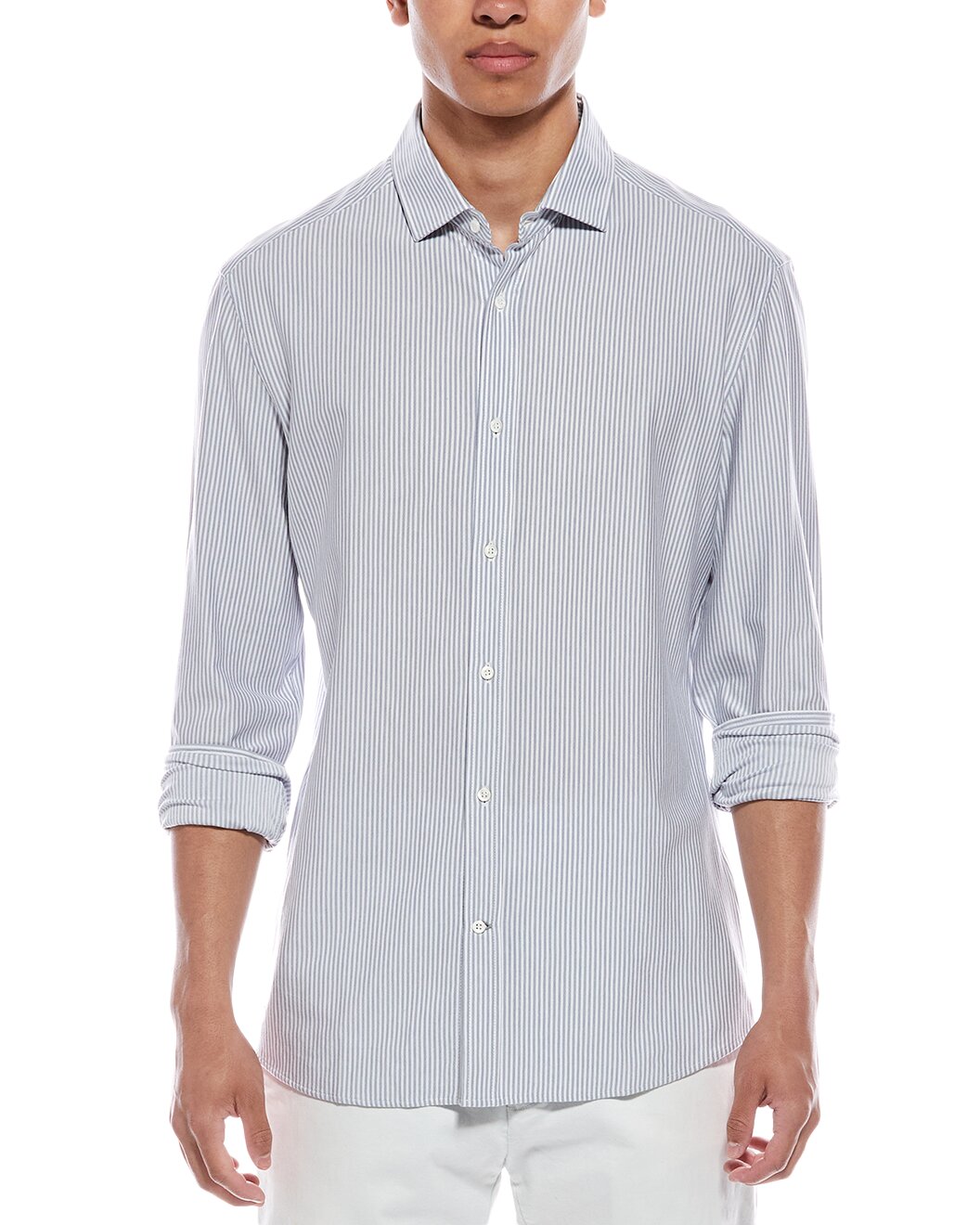 BRUNELLO CUCINELLI MEN'S WHITE STRIPED BUTTON-UP SHIRT