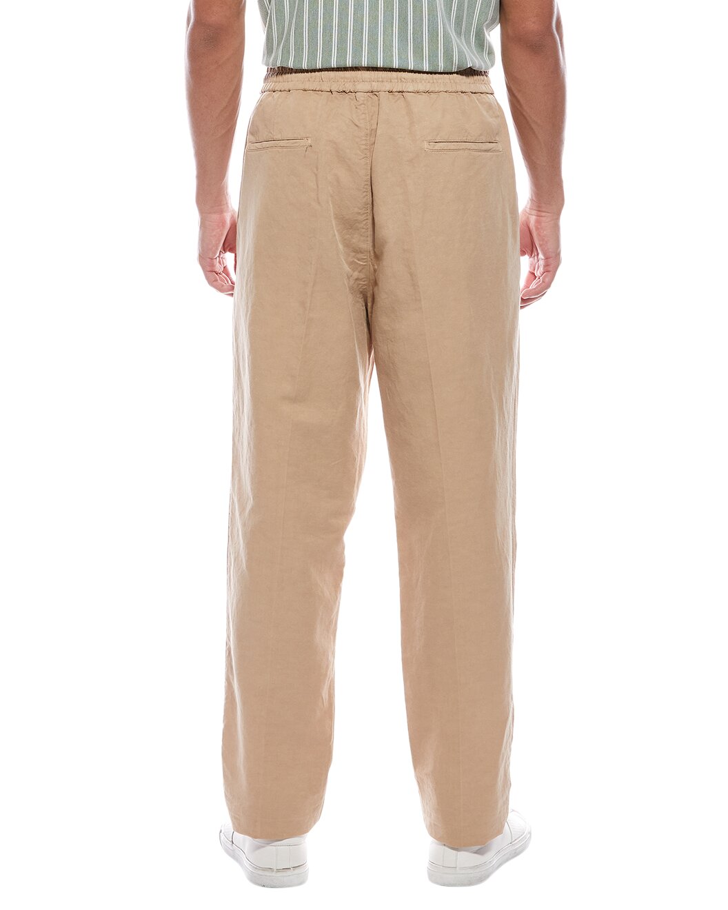 BRUNELLO CUCINELLI MEN'S BEIGE LINEN BLEND DRAWSTRING TROUSERS