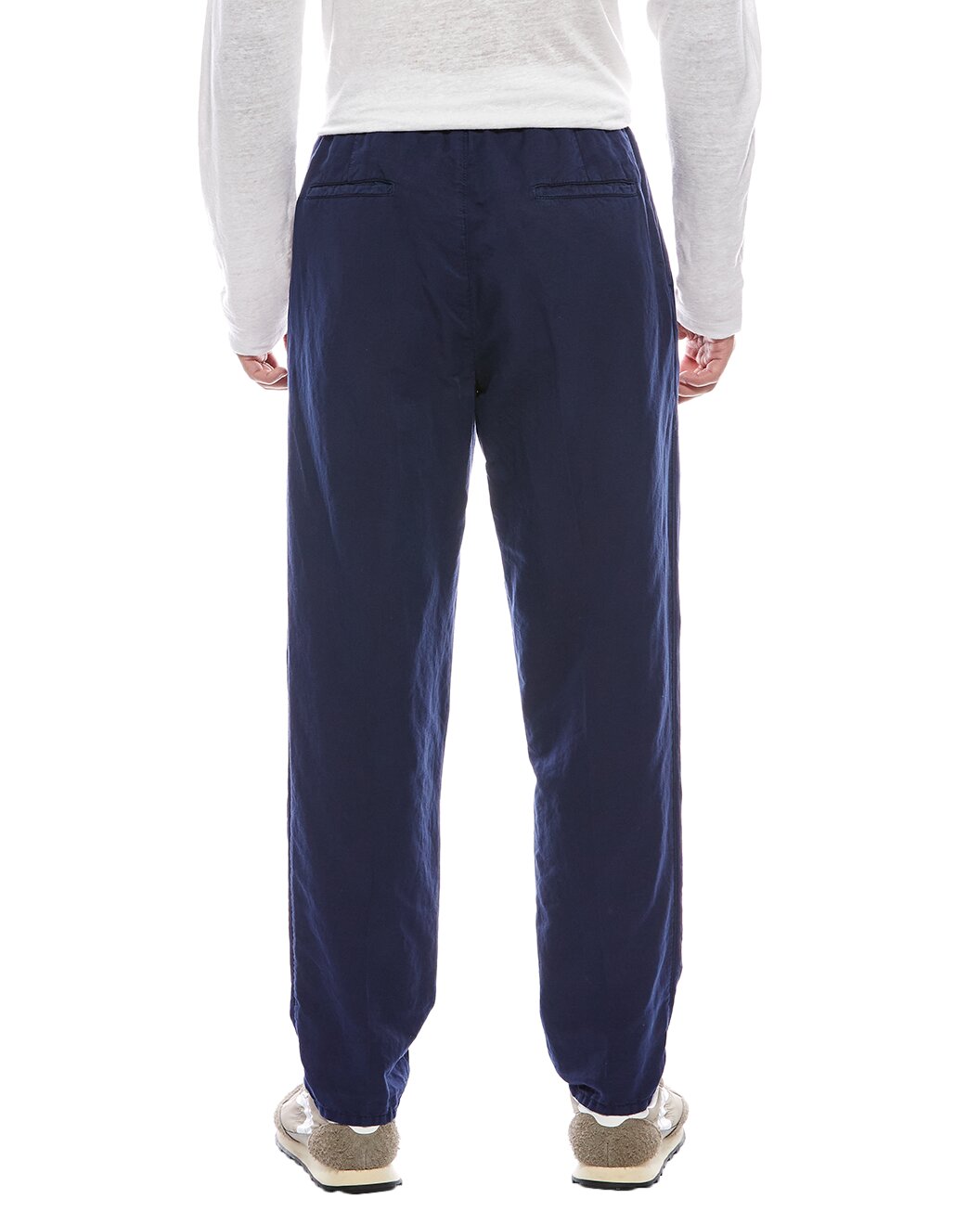 BRUNELLO CUCINELLI MEN'S PRUSSIA BLUE LINEN BLEND TROUSERS