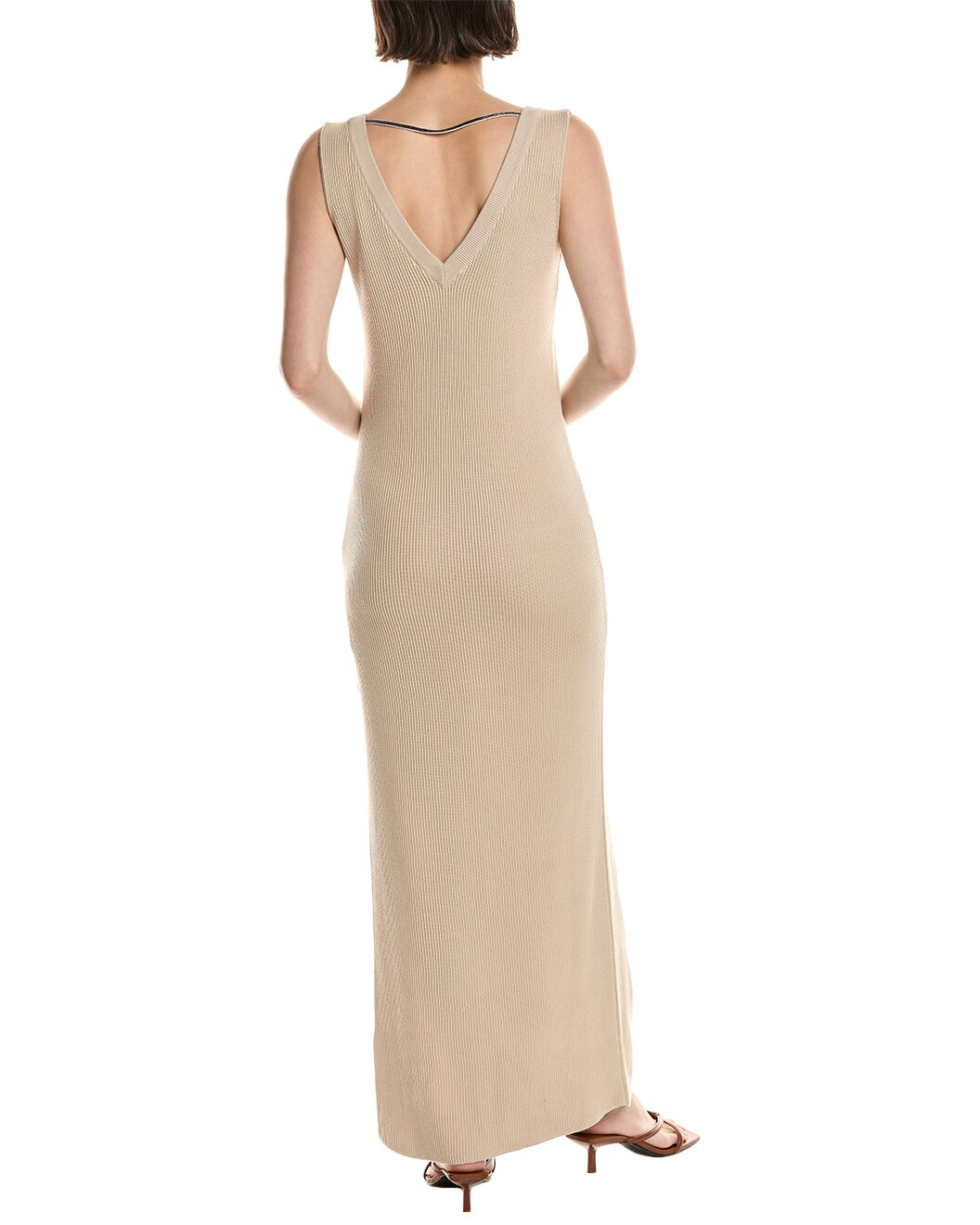 BRUNELLO CUCINELLI WOMEN'S BEIGE SLEEVELESS RIBBED DRESS