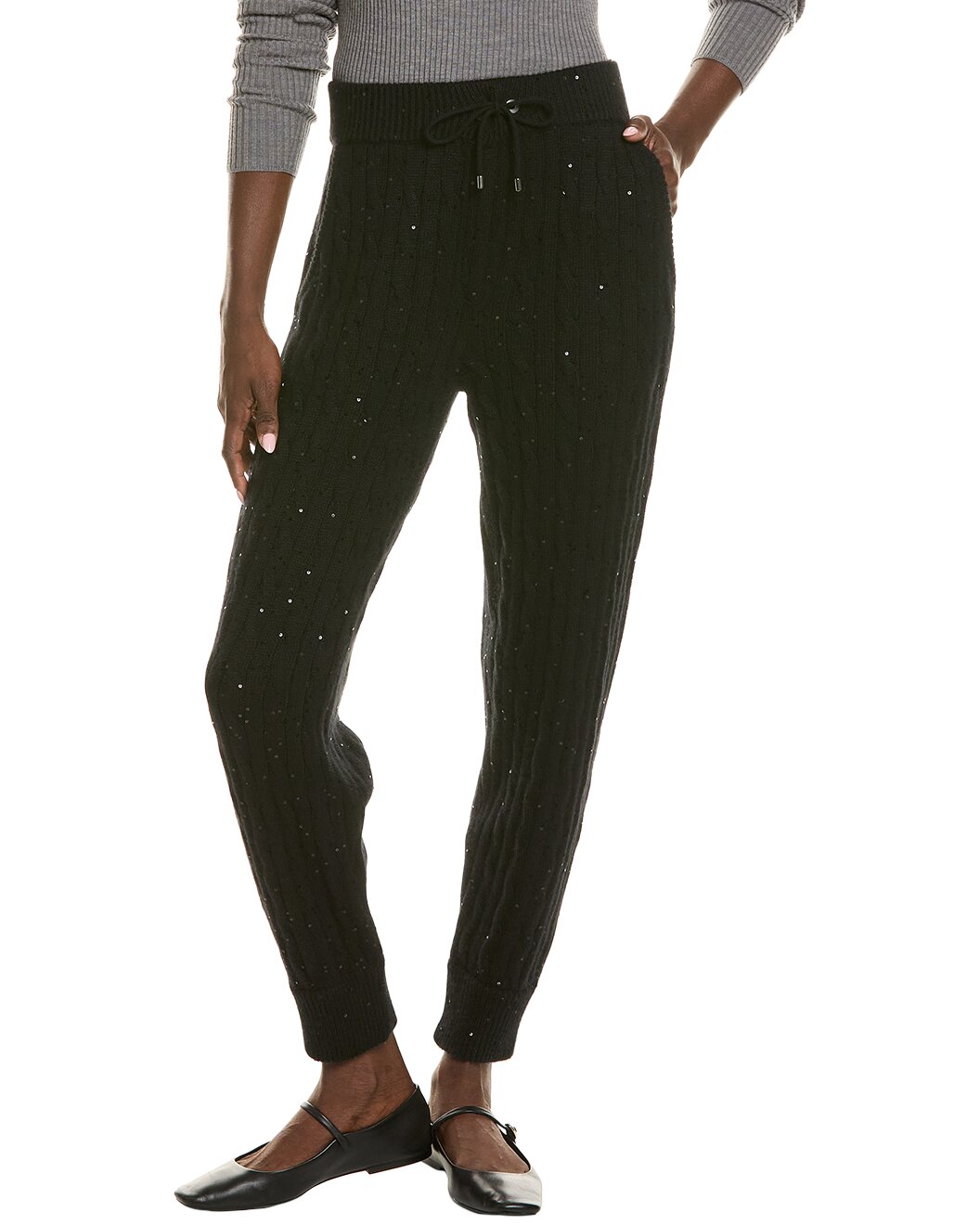 BRUNELLO CUCINELLI WOMEN'S CASHMERE KNIT SEQUIN BLEND JOGGER STYLE CASUAL PANTS