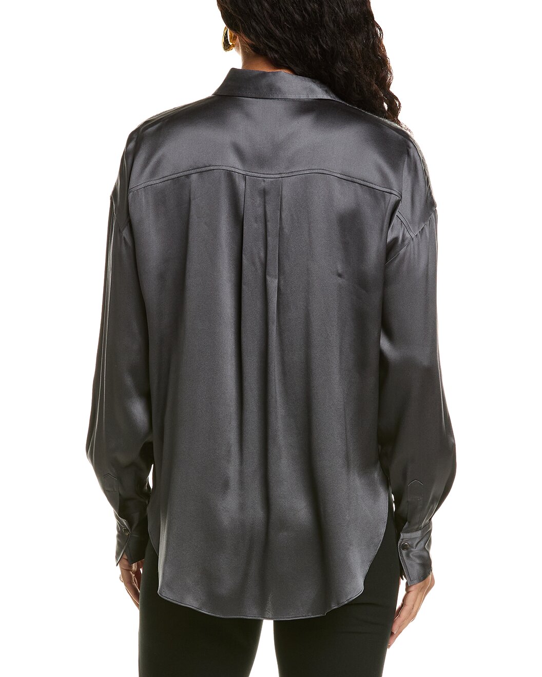 BRUNELLO CUCINELLI WOMEN'S CHARCOAL SILK RELAXED SHIRT