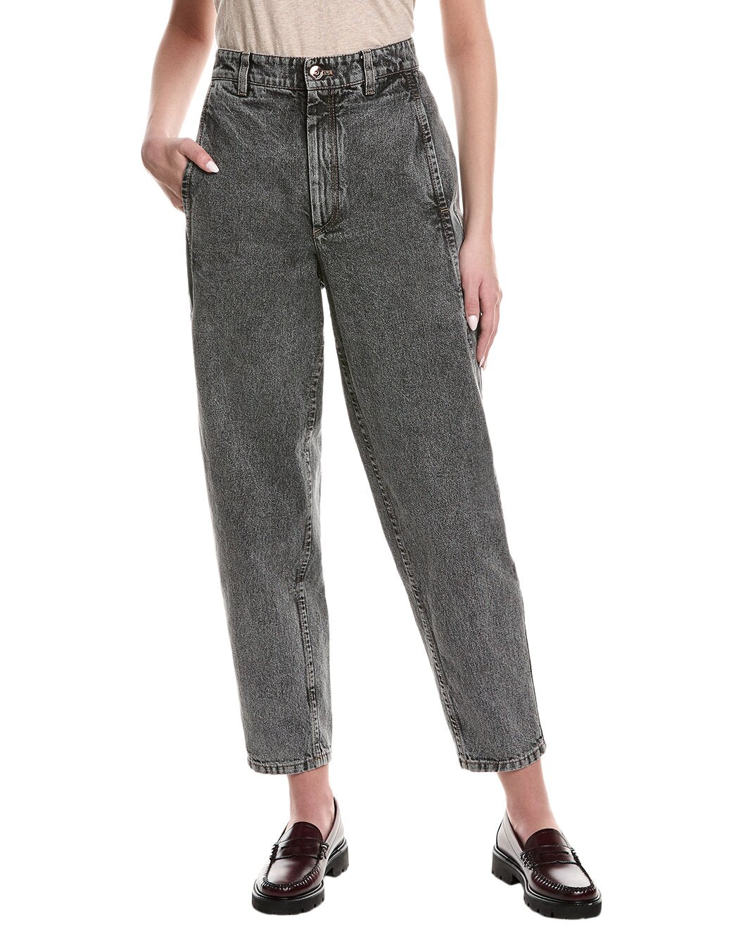 BRUNELLO CUCINELLI WOMEN'S GRAY DENIM-STYLE RELAXED TROUSERS