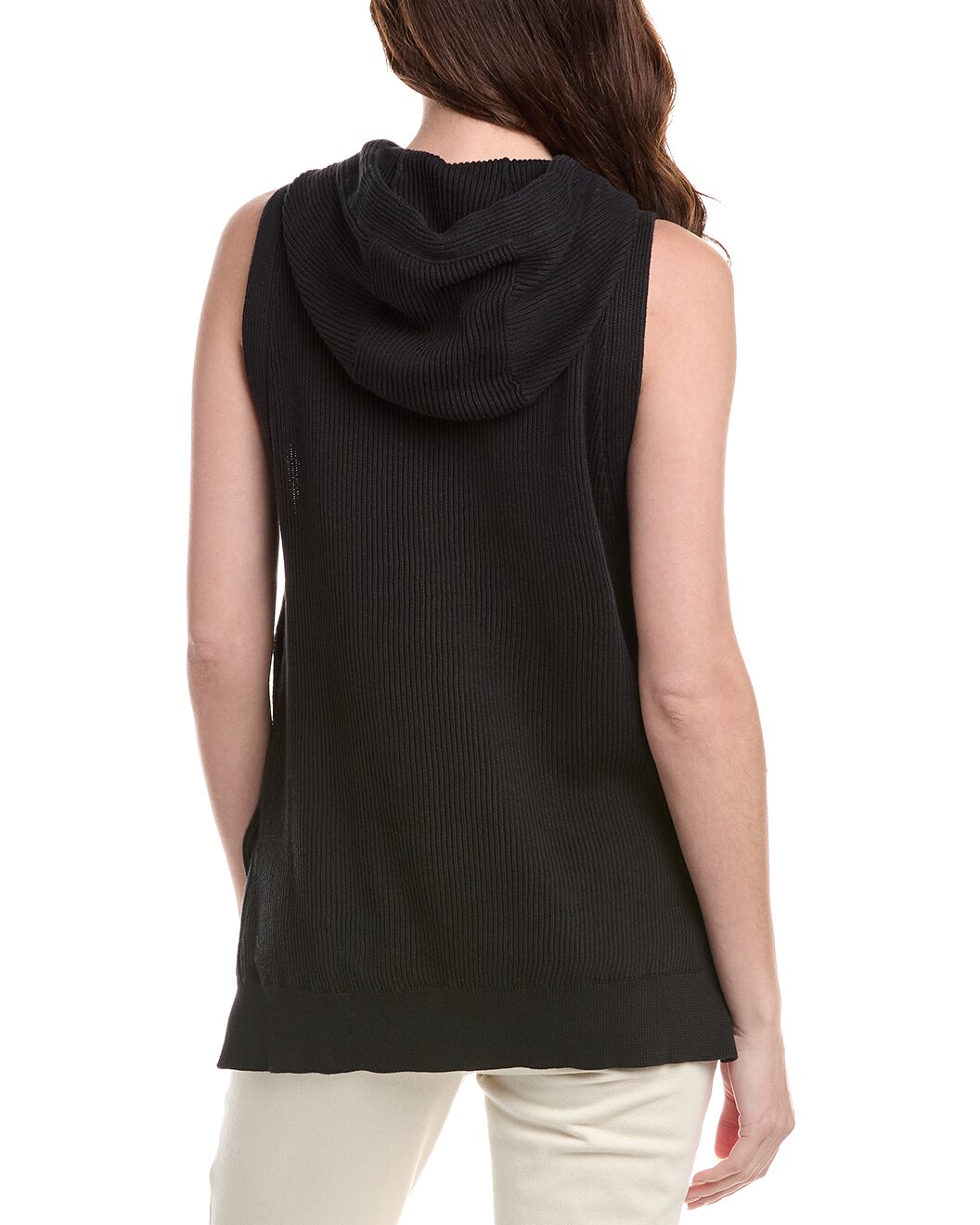BRUNELLO CUCINELLI WOMEN'S BLACK SLEEVELESS HOODED KNIT TUNIC