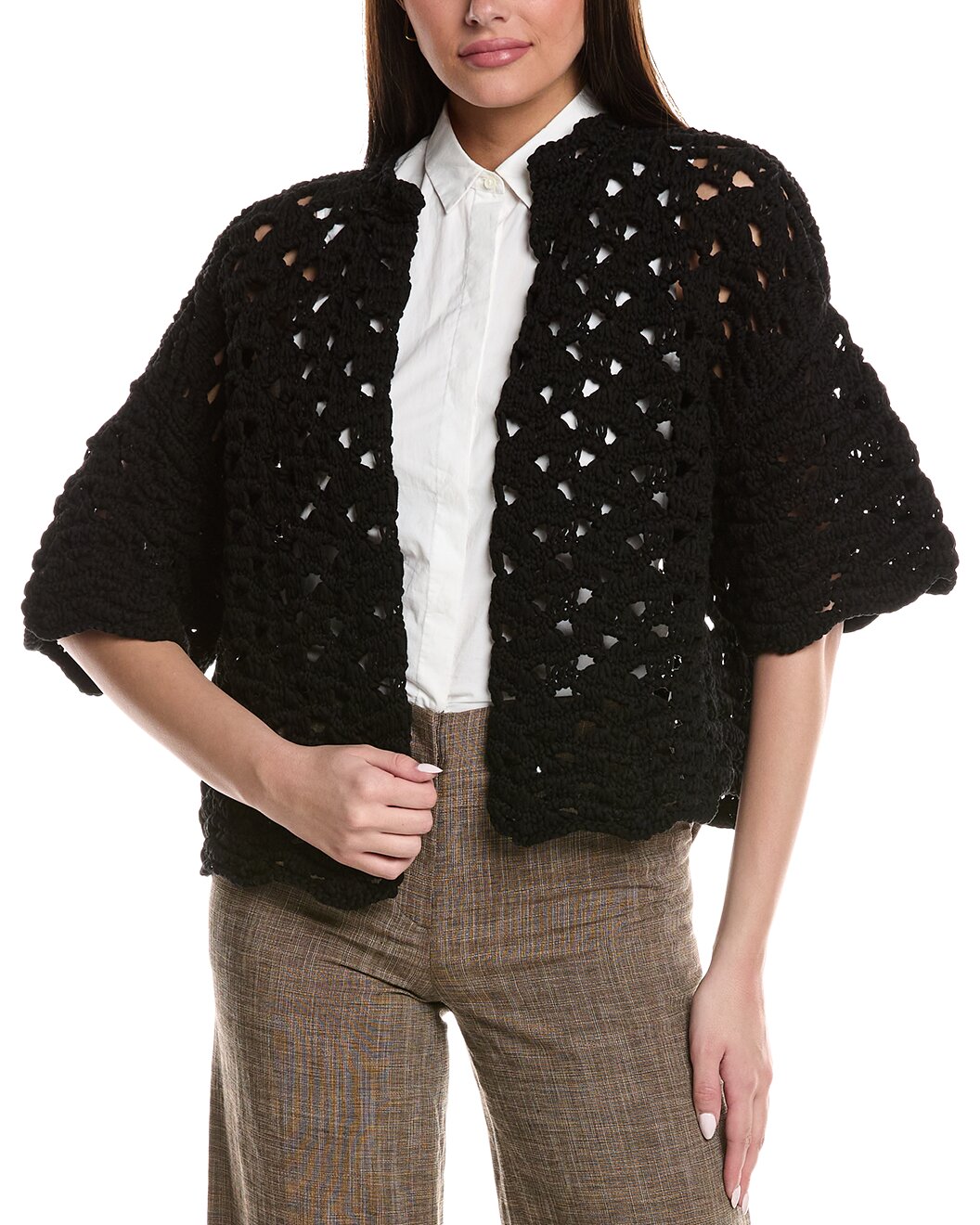 BRUNELLO CUCINELLI WOMEN'S BLACK OPENWORK COTTON SWEATER