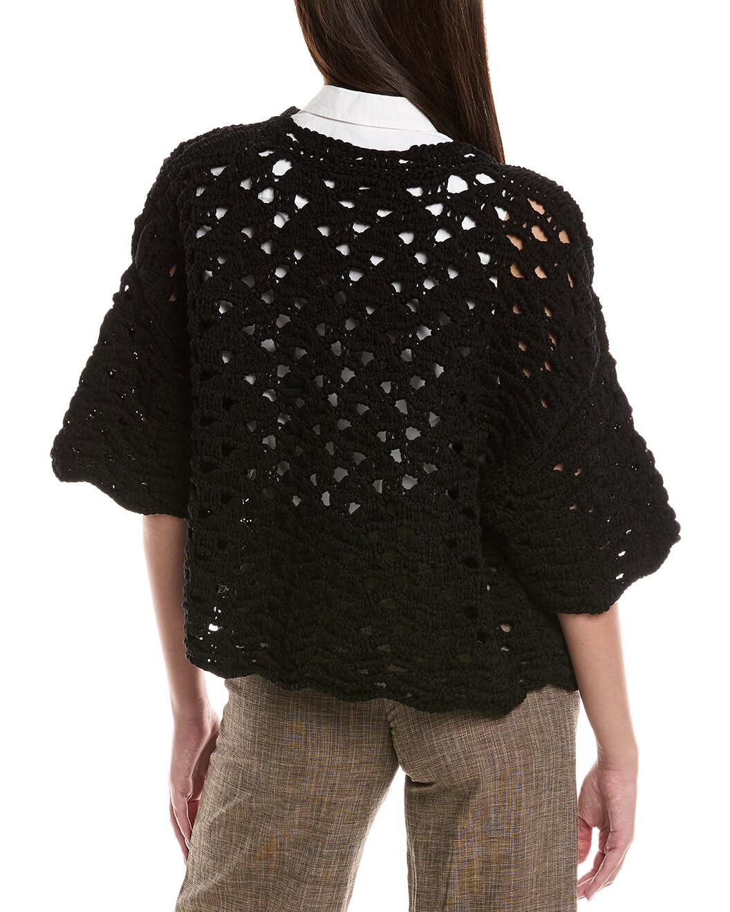 BRUNELLO CUCINELLI WOMEN'S BLACK OPENWORK COTTON SWEATER
