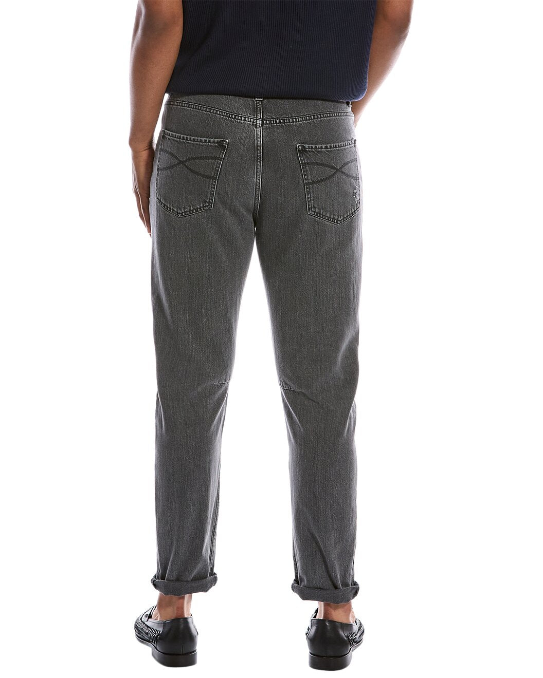 BRUNELLO CUCINELLI MEN'S MEDIUM GREY DISTRESSED TROUSERS