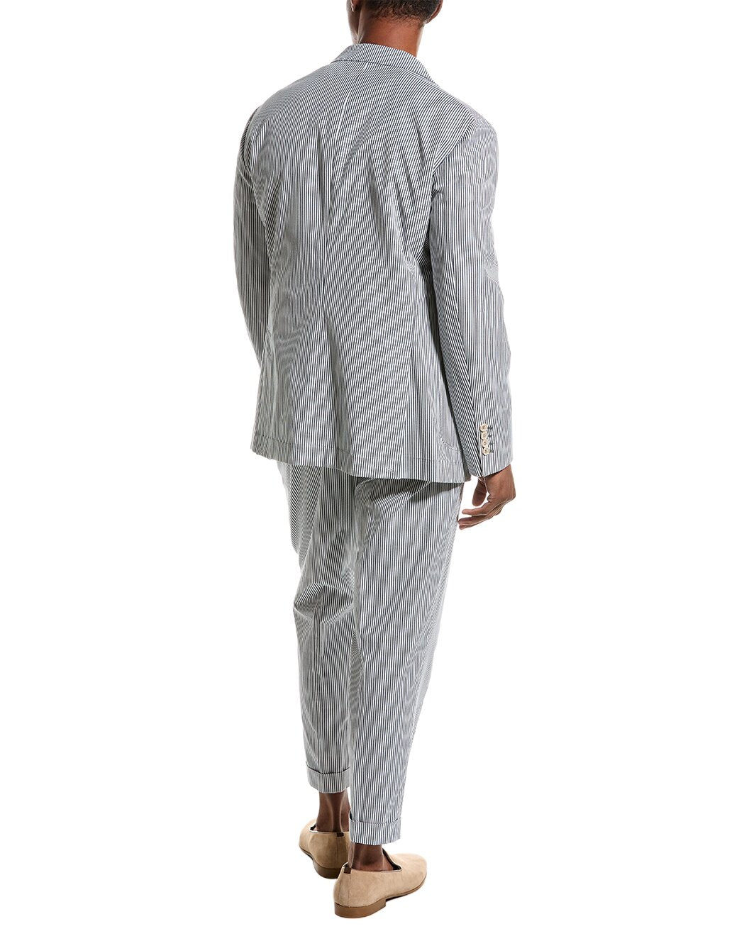 BRUNELLO CUCINELLI MEN'S BLUE WHITE STRIPED LEISURE SUIT