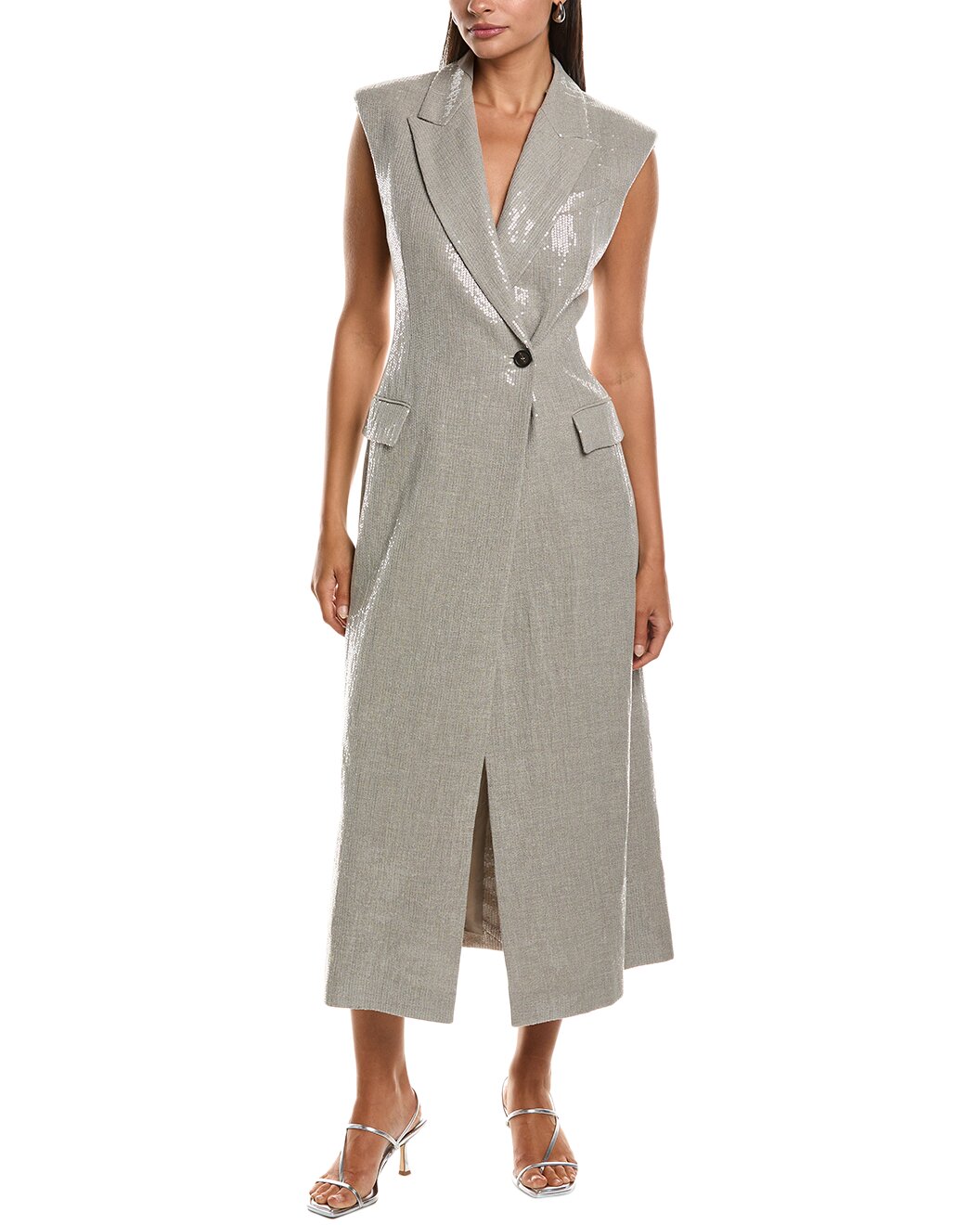 BRUNELLO CUCINELLI WOMEN'S LIGHT GREY SLEEVELESS TAILORED DRESS